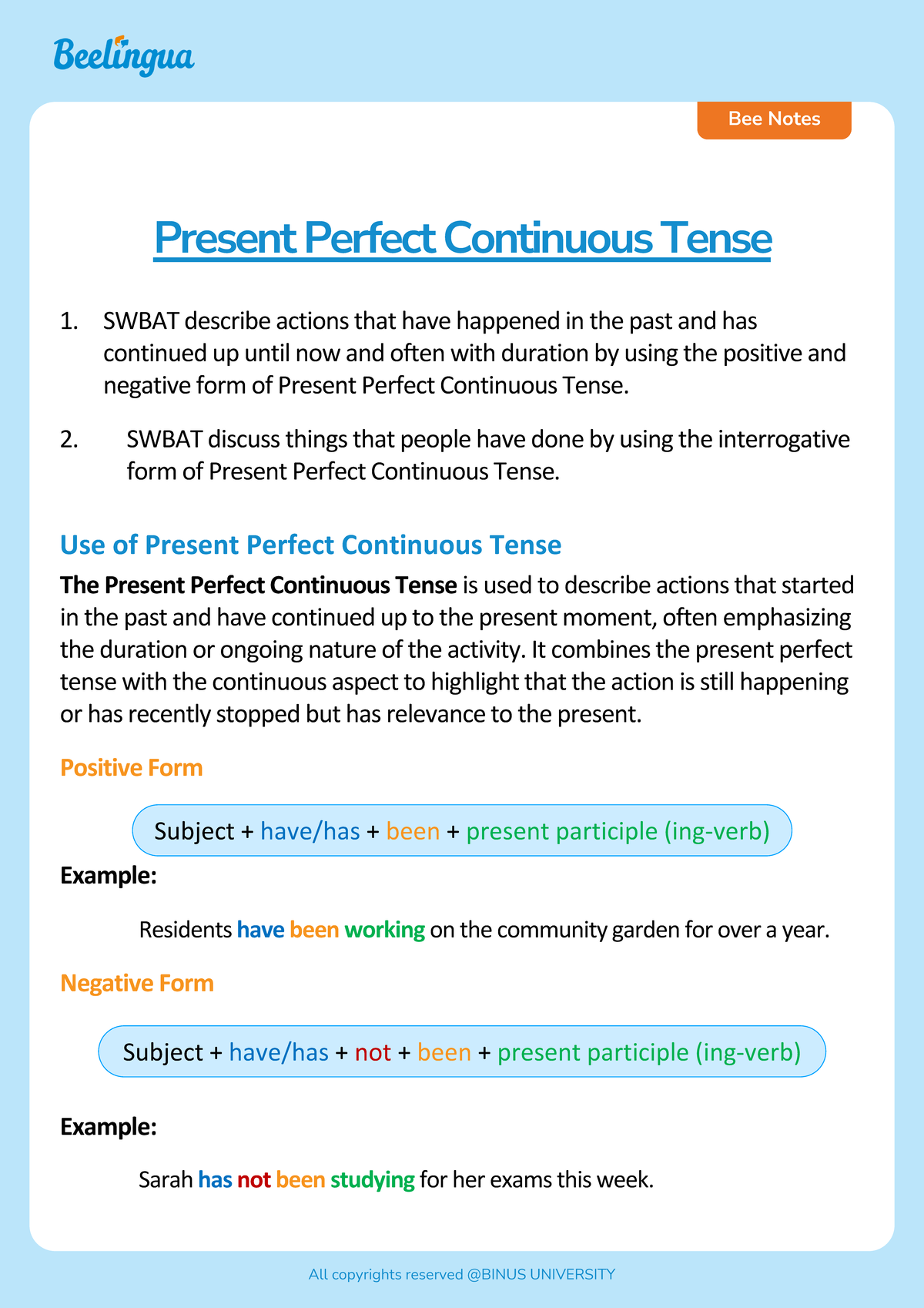 ENGB22U6BN1V1 - Present Perfect Continuous Tense Notes - Studocu