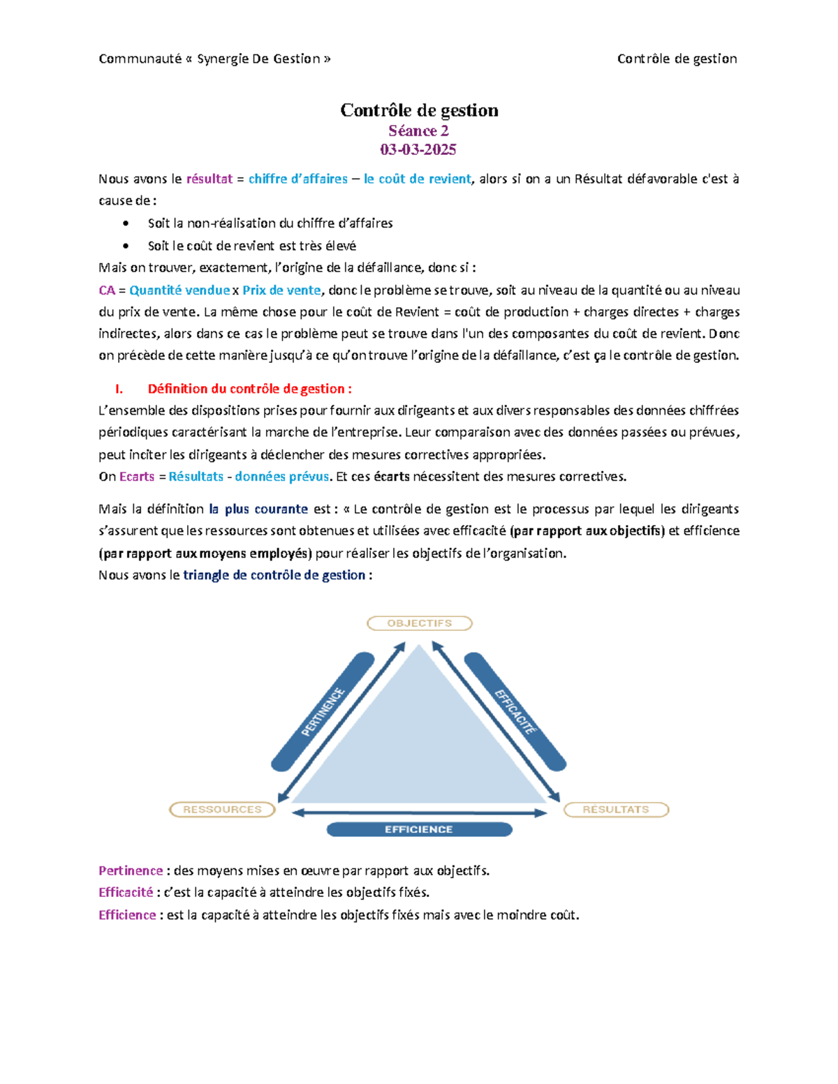 Séance 2 - Contrôle de Gestion : Analyse des Coûts et Efficacité - Studocu