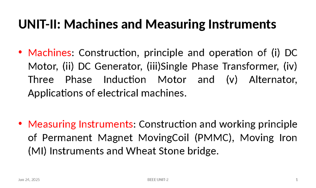 Machines and Measuring Instruments: DC Motors, Generators & PMMC ...