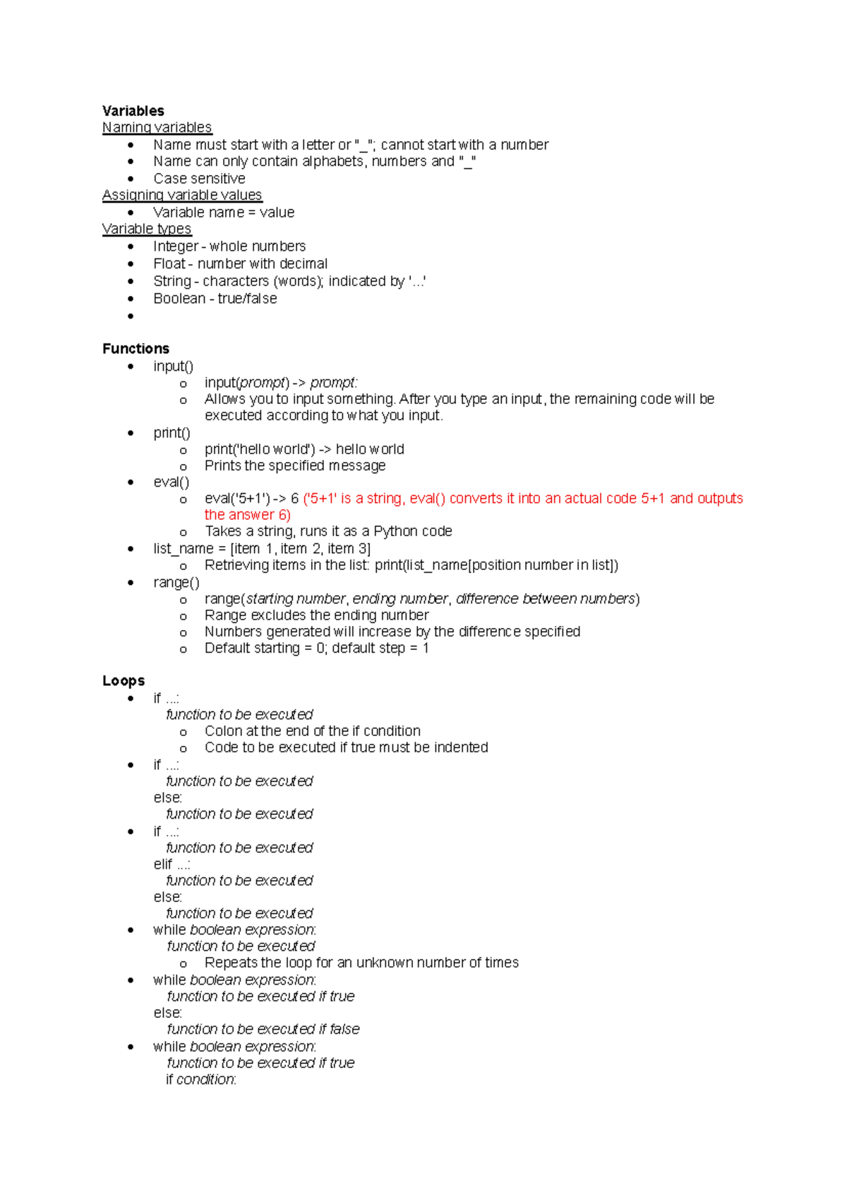 Python Variables and Functions: Tutorial 2-4 Consolidated Notes - Studocu