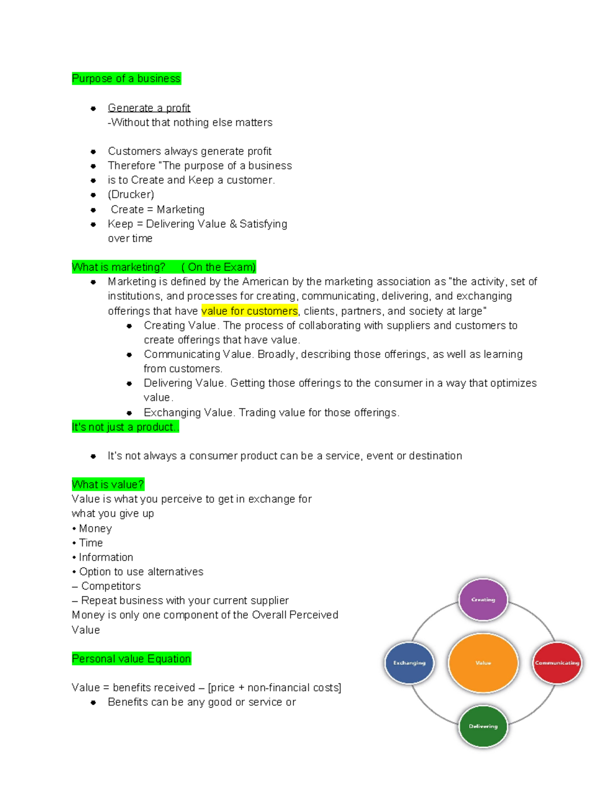 Marketing 100 Final Exam Study Sheet: Key Concepts Overview - Studocu