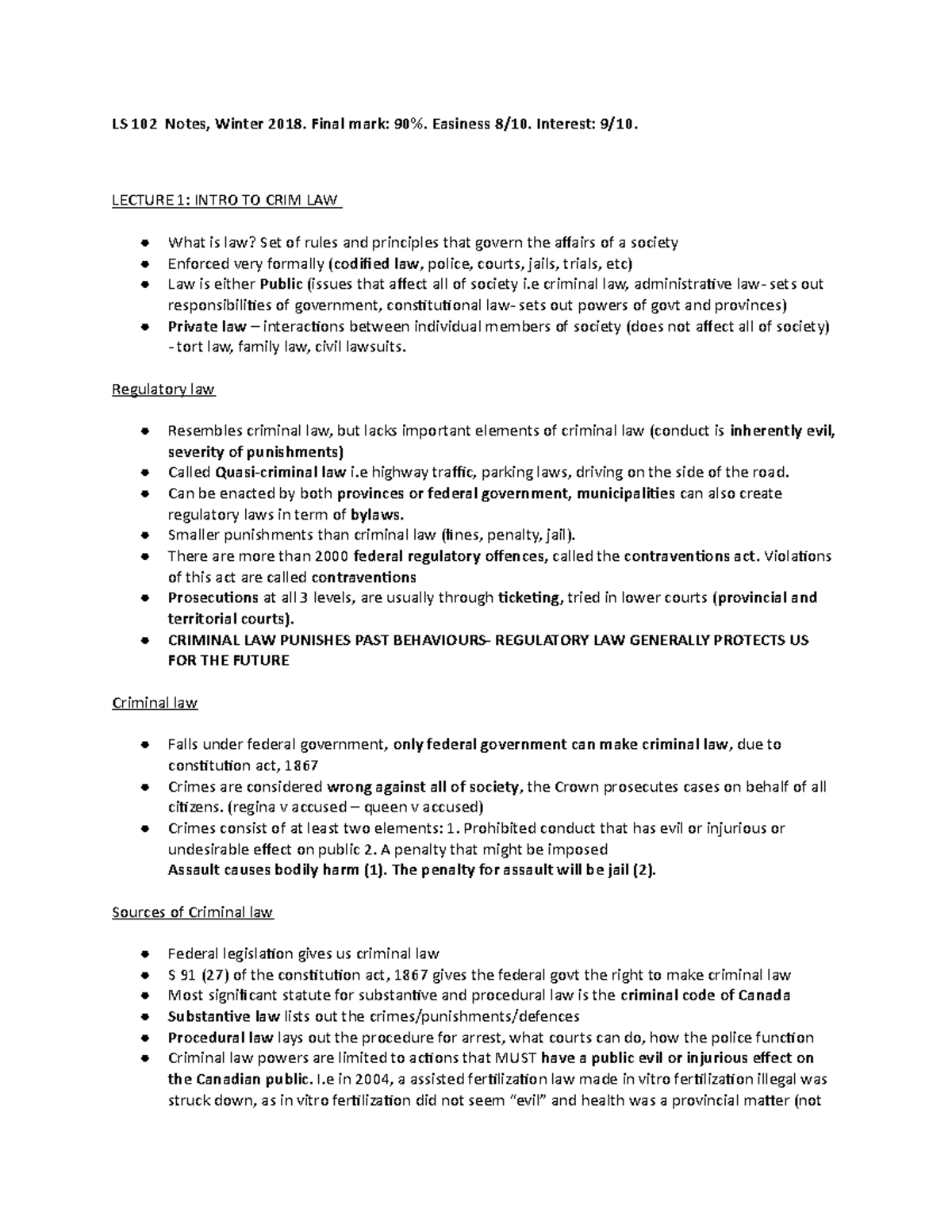 LS102 Final Exam Notes - Summary of Criminal Law Introduction - Studocu