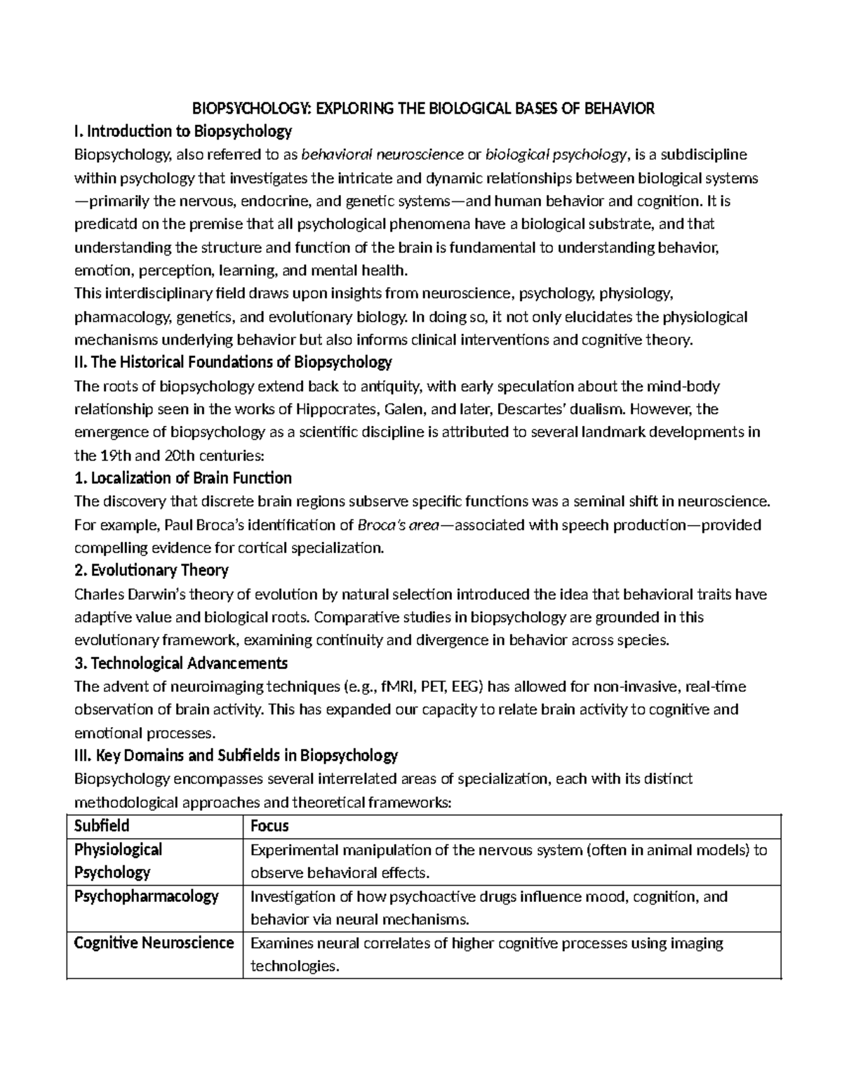 BIOPSYCHOLOGY 101: Foundations and Key Concepts in Behavior - Studocu