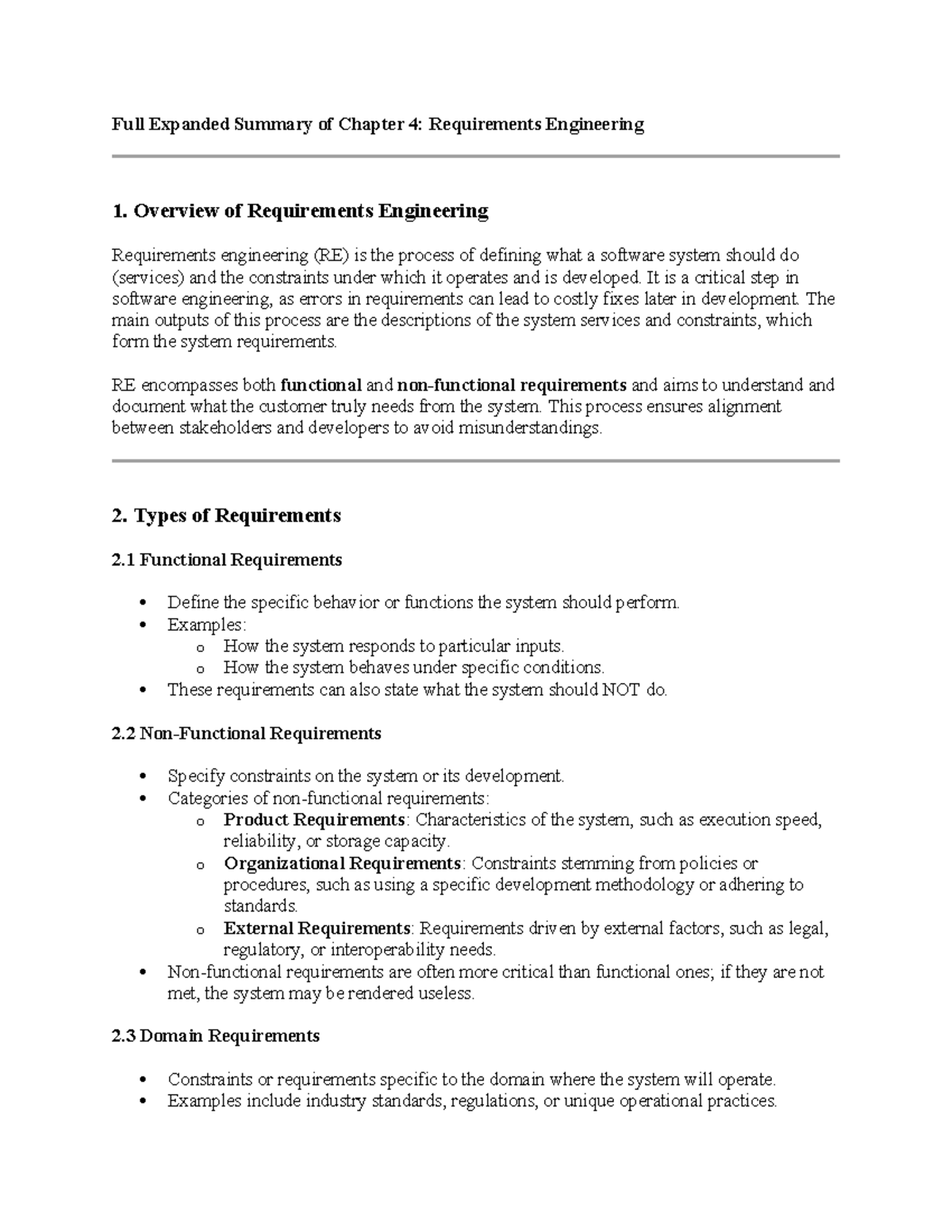 Expanded Summary of Chapter 4: Requirements Engineering (RE) - Studocu