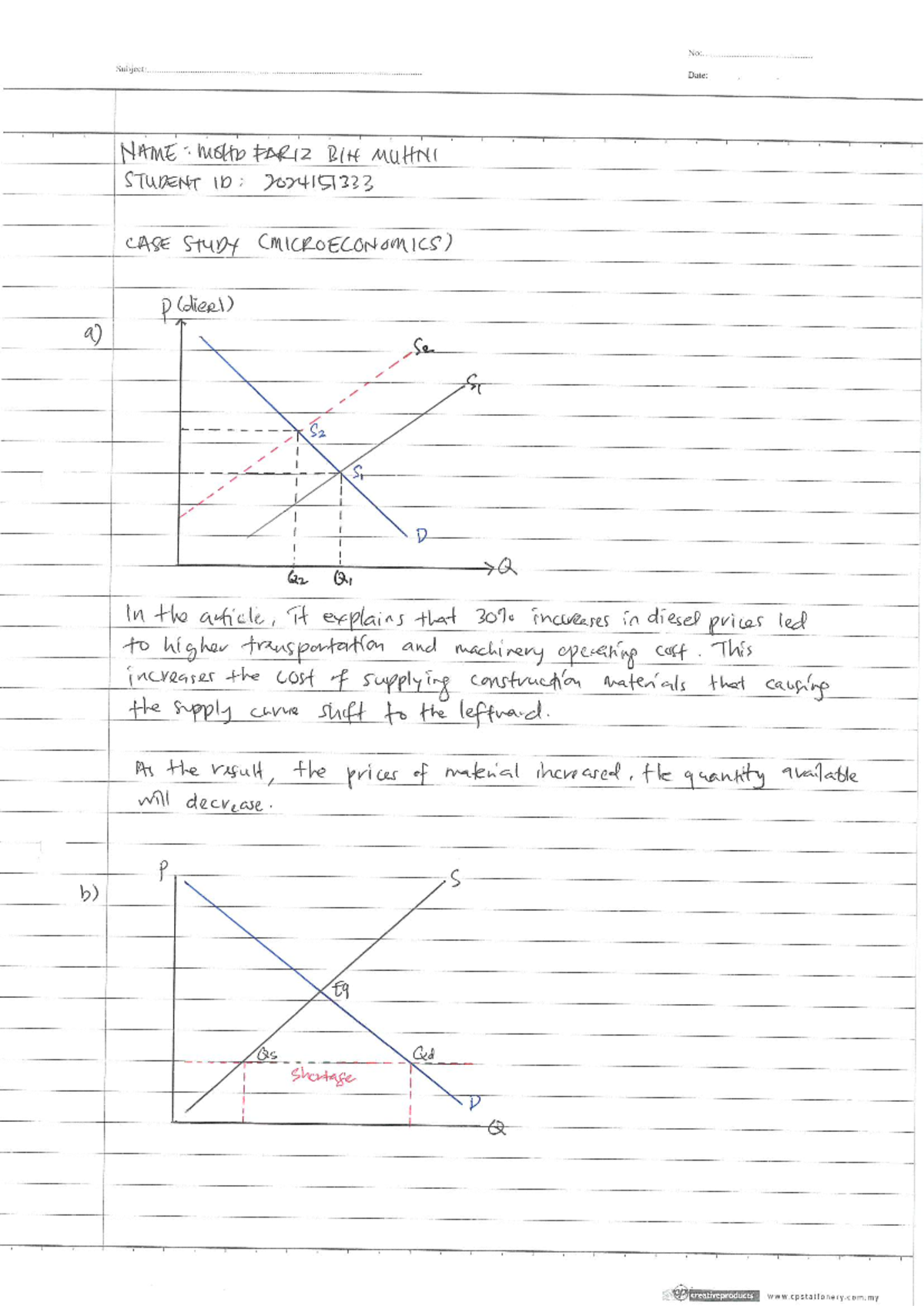 Individual Case Study on Diesel Price Impact - ECO415 - Studocu