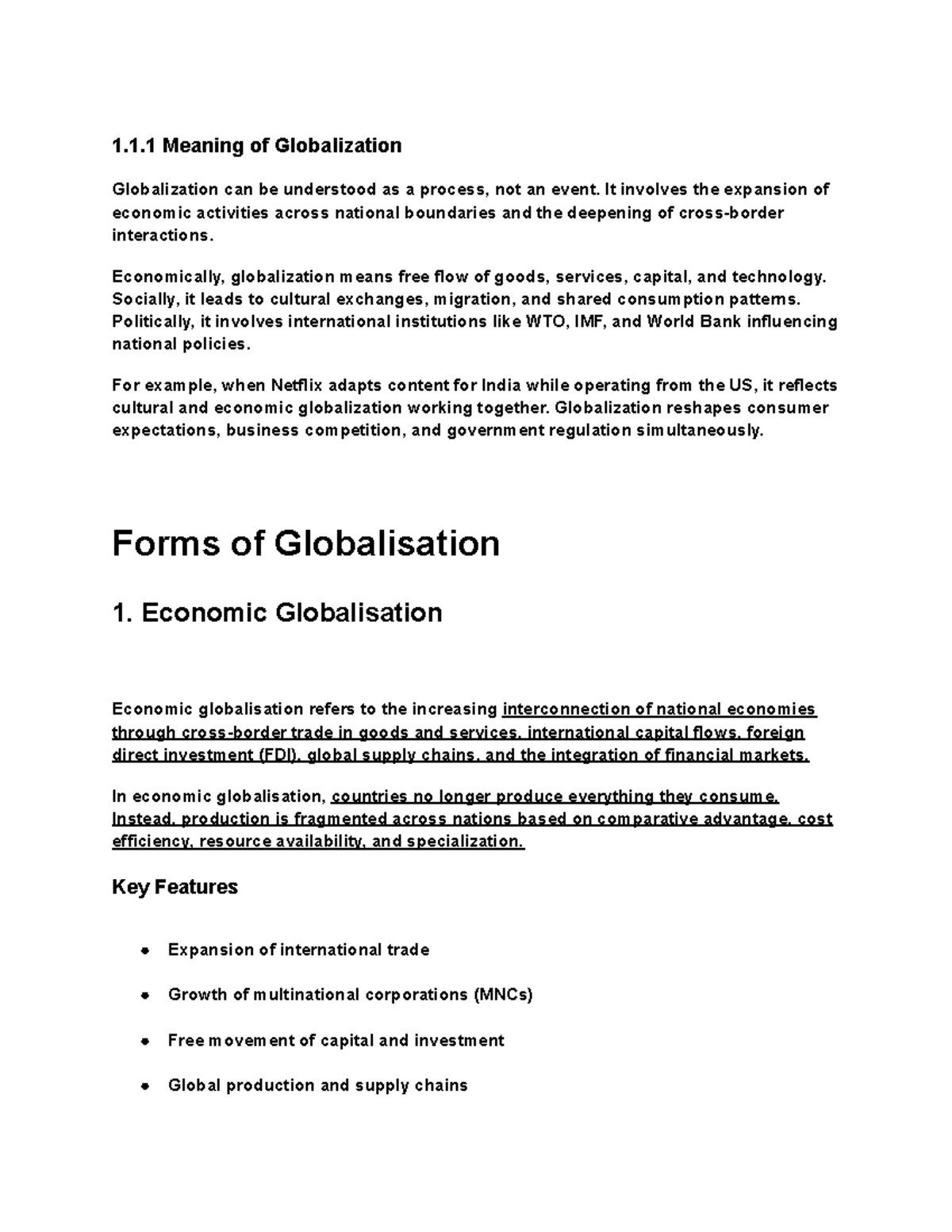 IB Unit 1: Understanding Globalization and Its Impacts - Studocu
