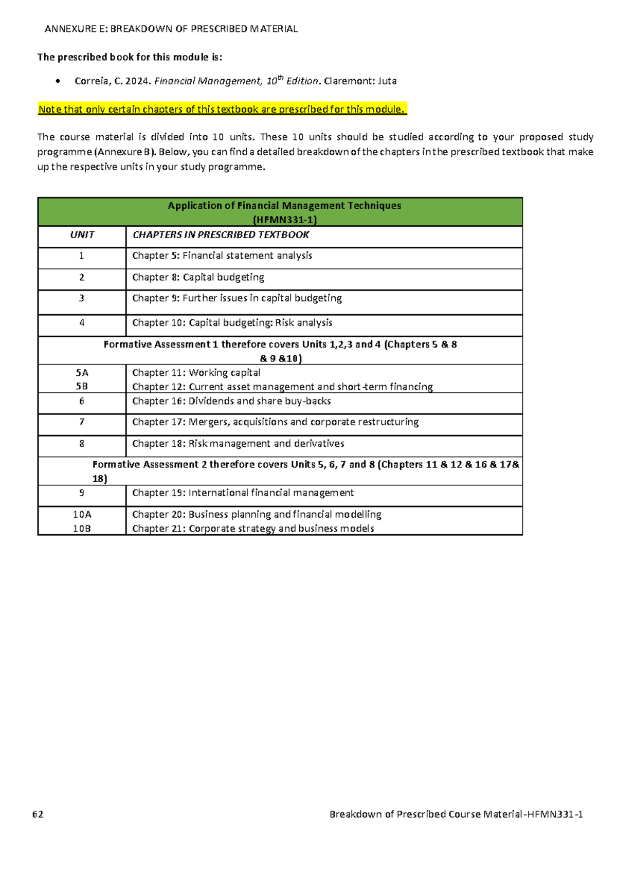 Breakdown of Prescribed Course Material for HFMN331-1 - Studocu