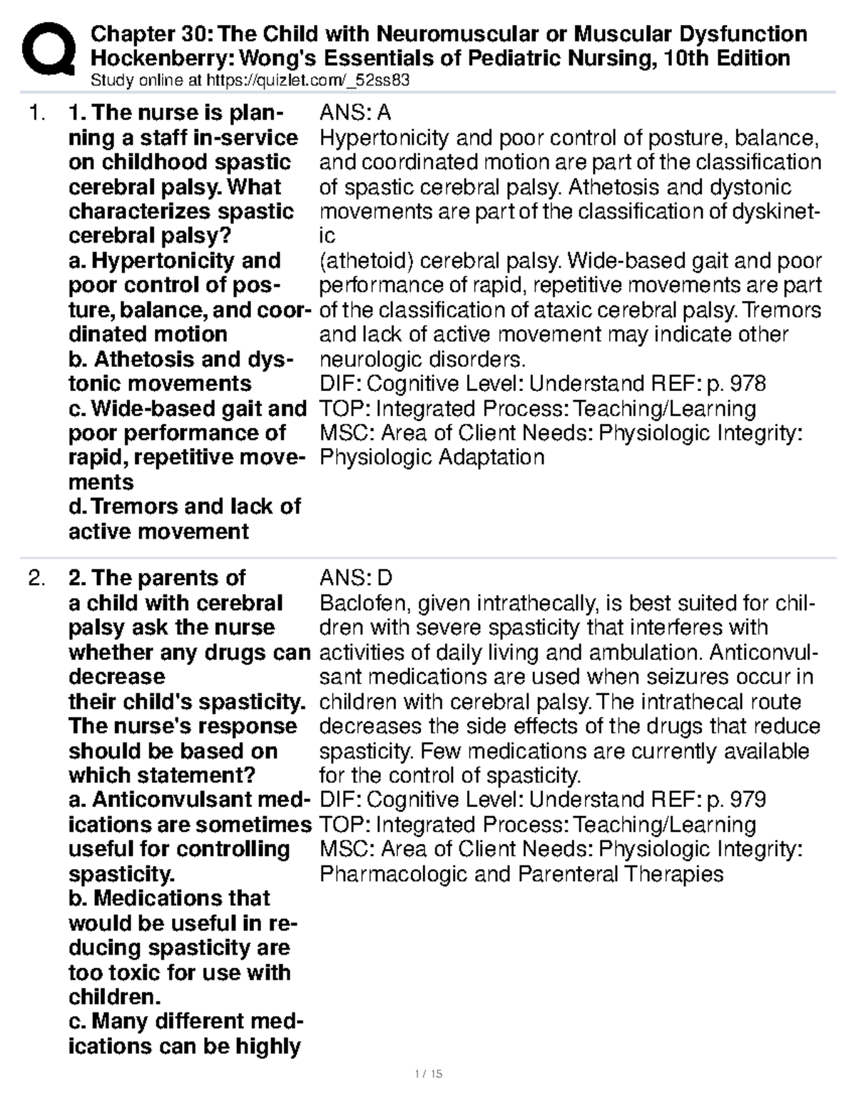 Chapter 30 Practice Quiz on Pediatric Nursing PED 210 - Studocu