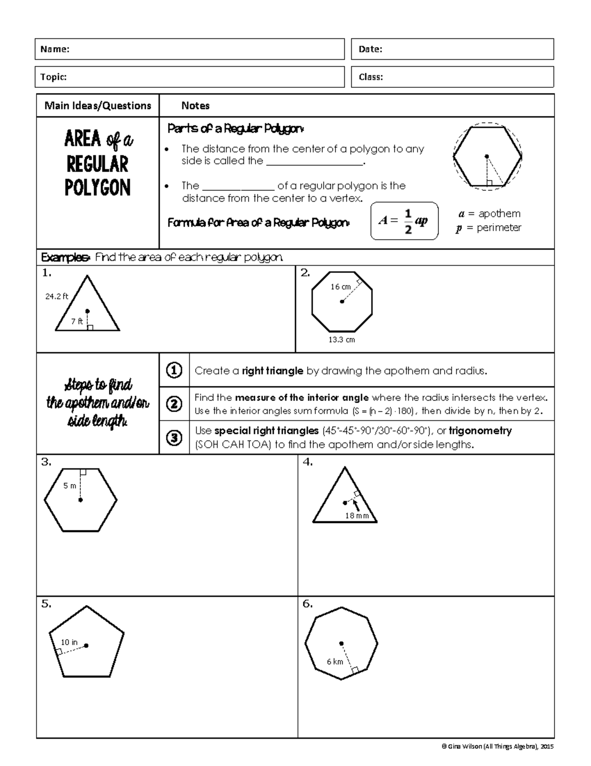 Math 101: Area of Regular Polygons - Key Notes and Formulas - Studocu