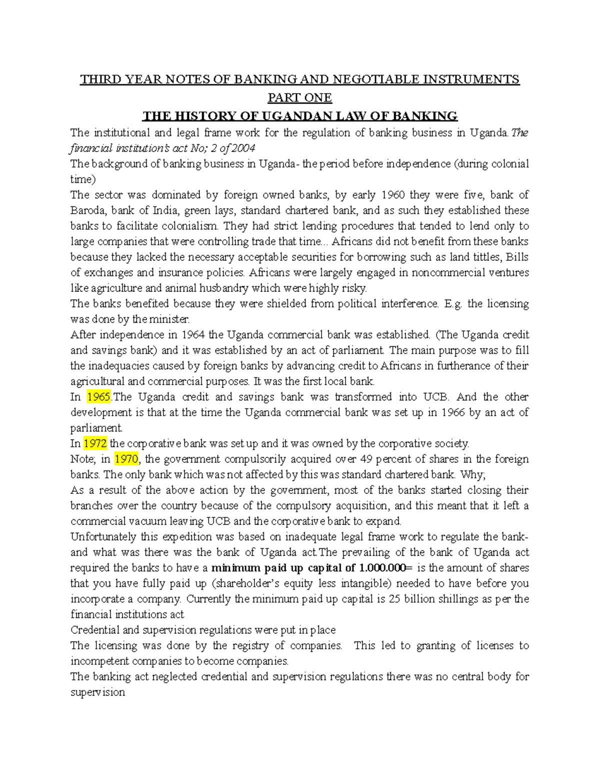 Banking Law Overview: Uganda's Banking Regulations and History - Studocu