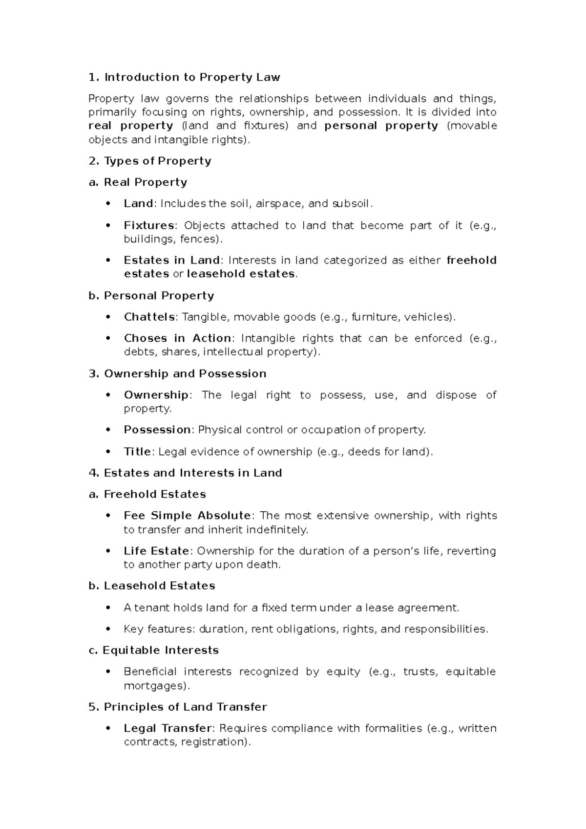 Property Law Summary Notes: Key Concepts and Types Explained - Studocu