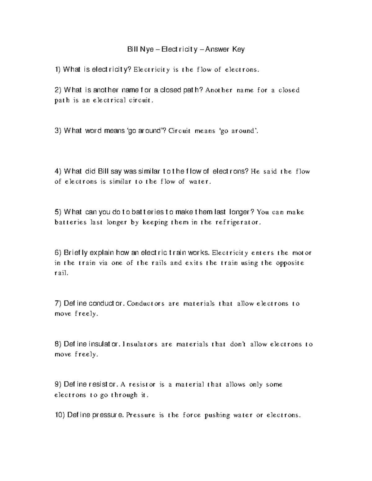 Bill nye - electricity - answer key - Bill Nye – Electricity – Answer ...