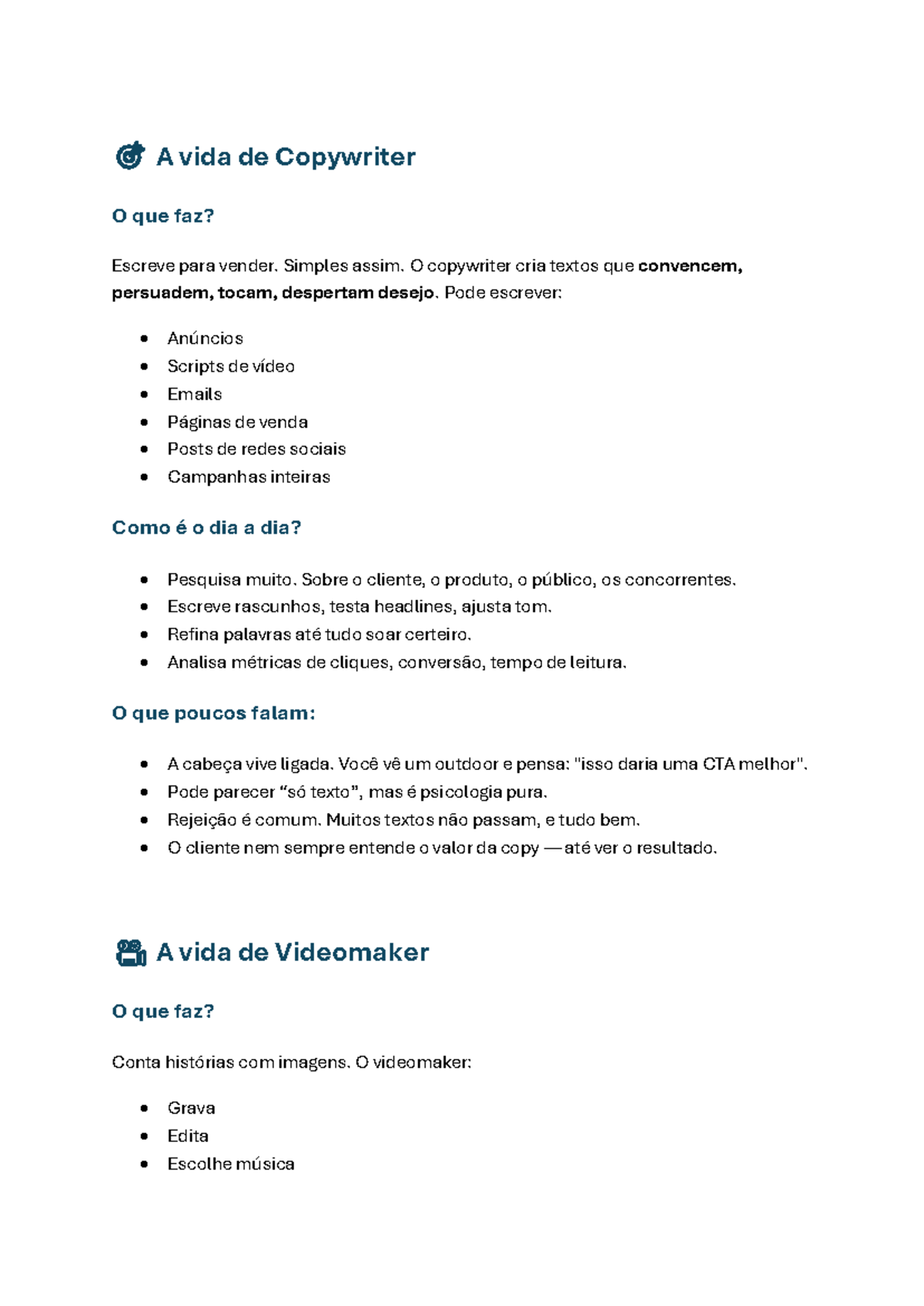 As Duas Profissões Maravilhosas: Copywriter e Videomaker - Studocu