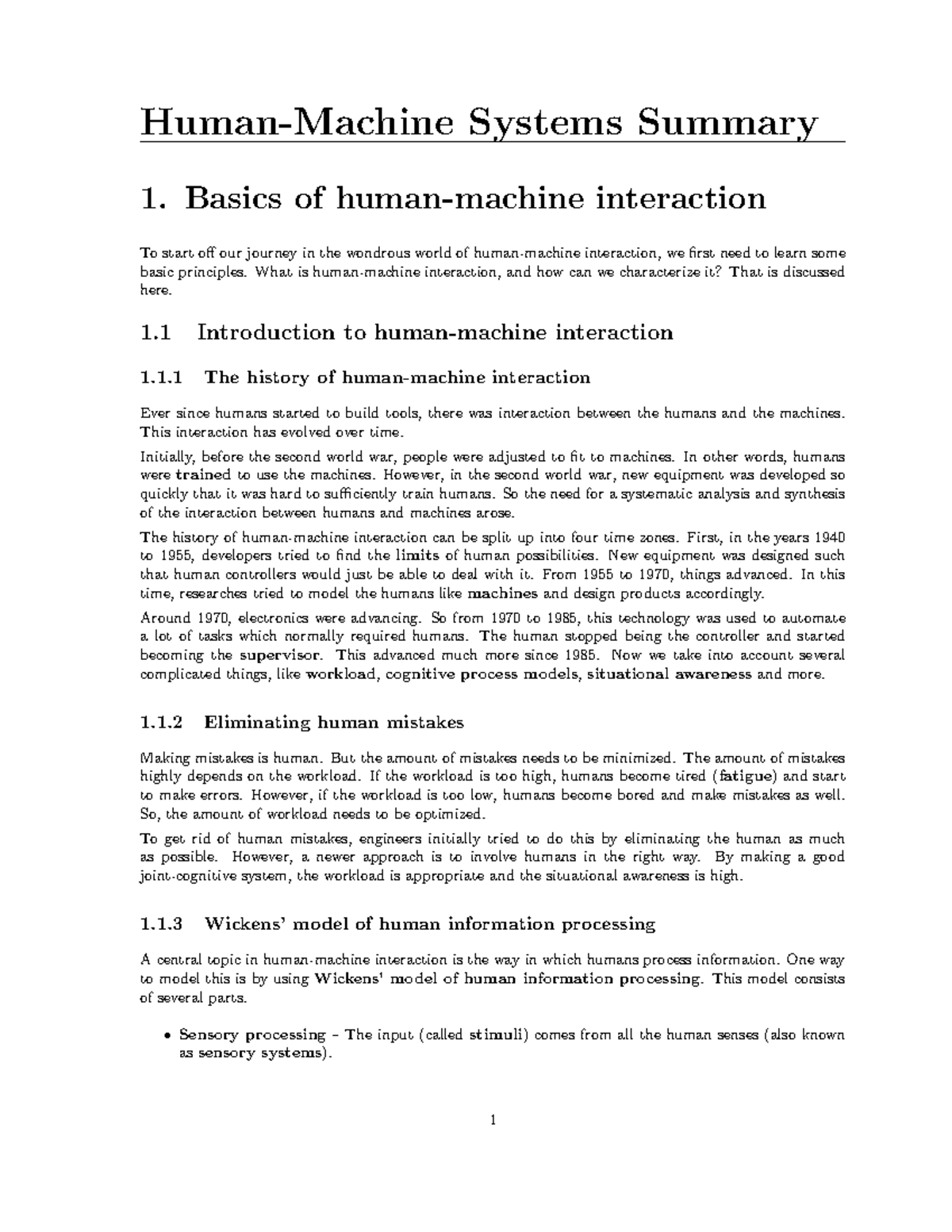 Human-Machine Systems (HMS) Summary: Key Concepts & Models - Studeersnel
