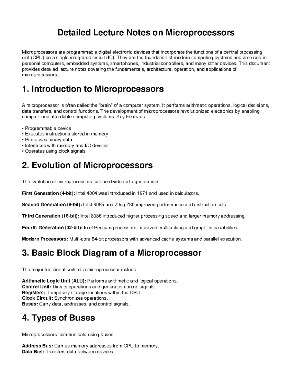 Microprocessors Lecture Notes (CSE 101) - Detailed Overview and ...