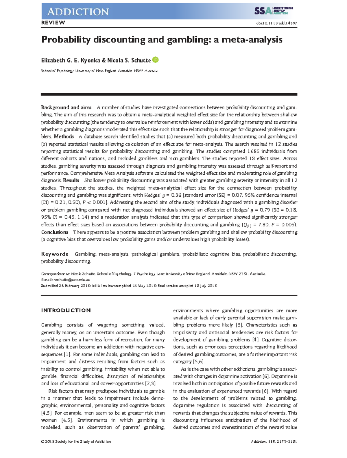 Probability Discounting and Gambling: A Meta-Analysis Study (PSY 201 ...