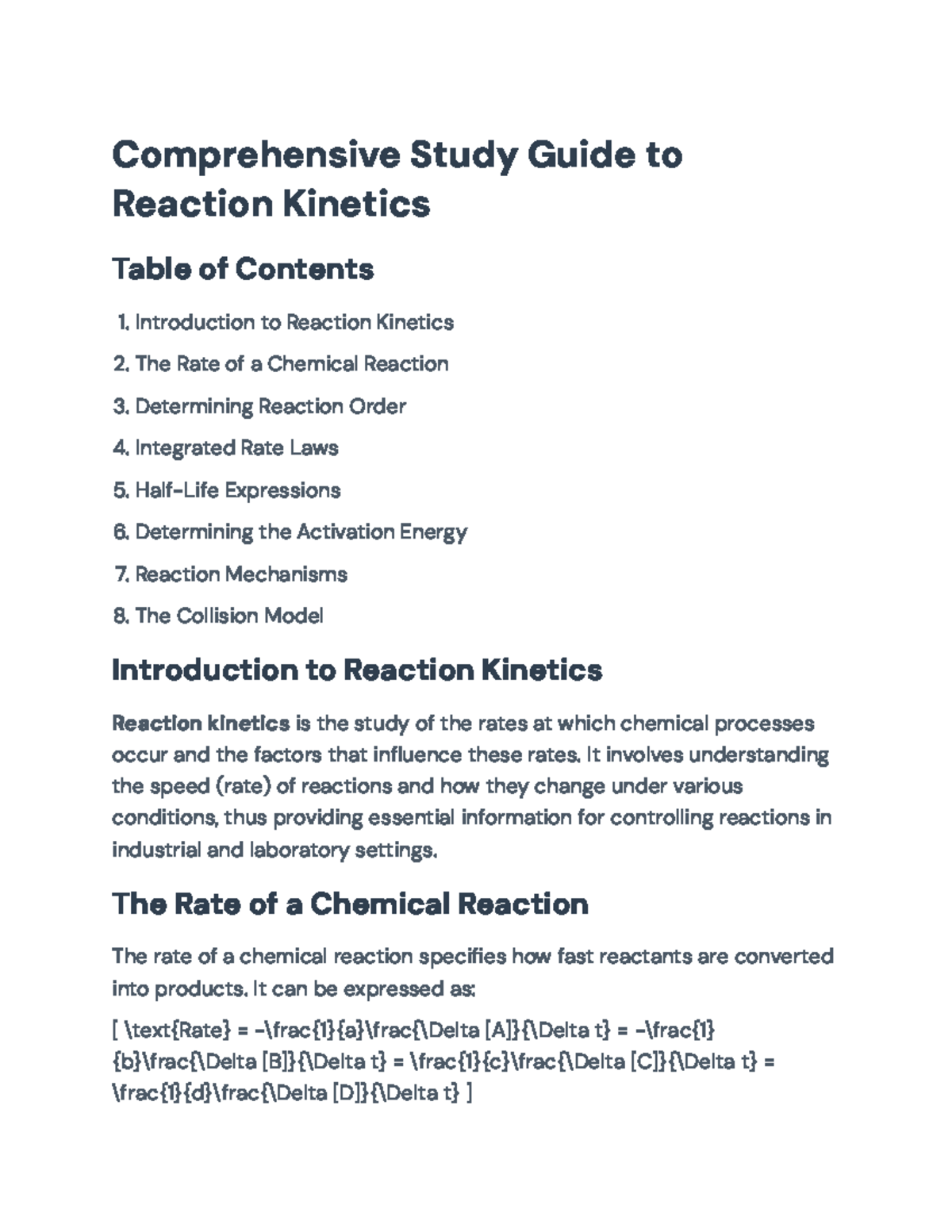 Comprehensive Study Guide on Reaction Kinetics and Mechanisms ...