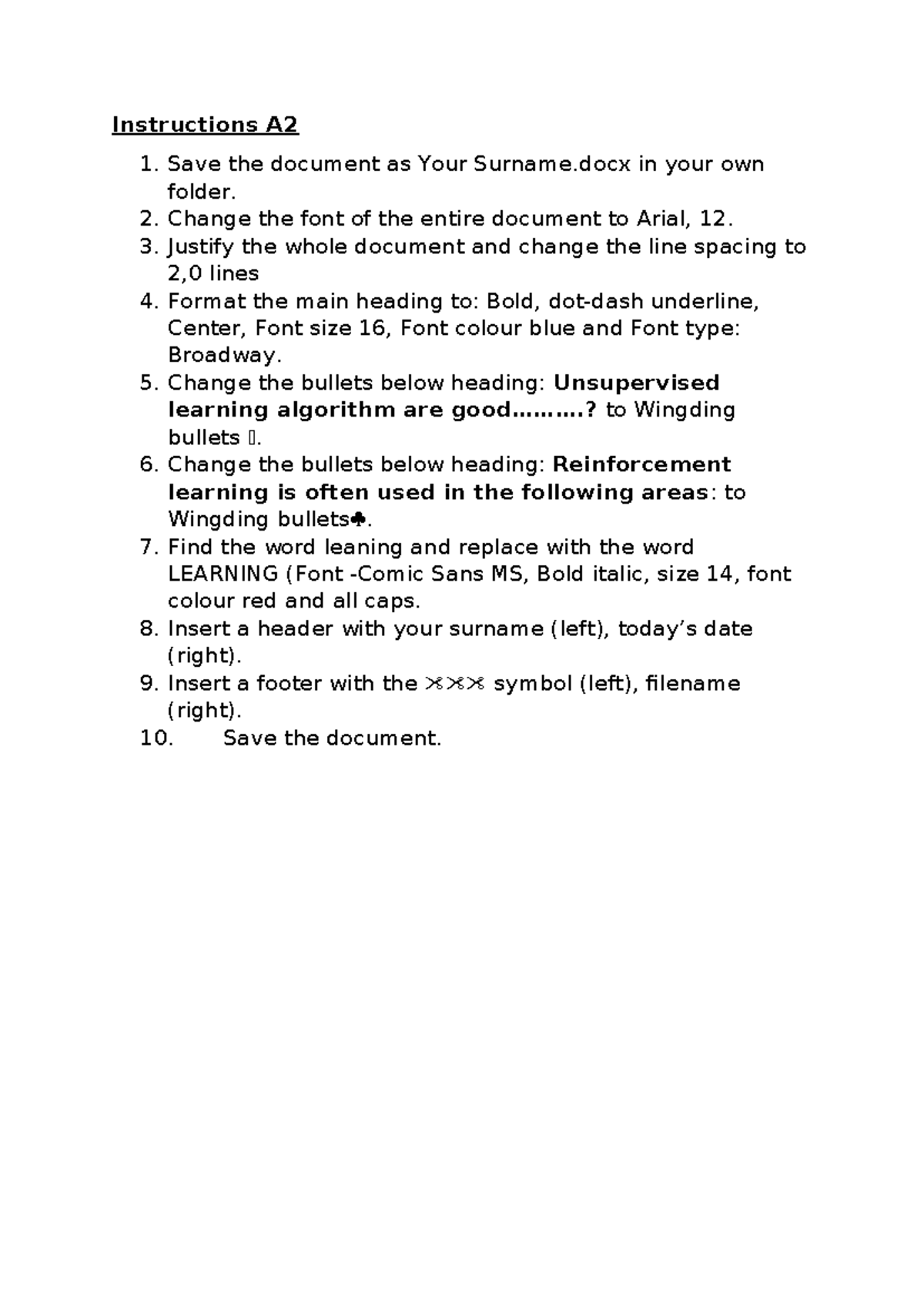 Instructions A2 - Document Formatting Guidelines - Studocu