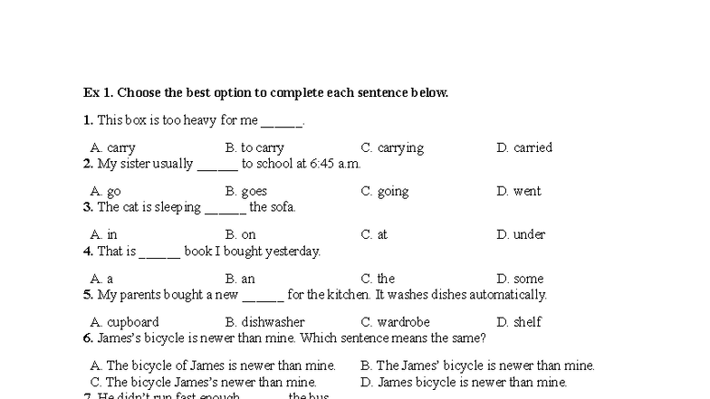 Ex 1: Sentence Completion Practice for Revision 2 - Studocu
