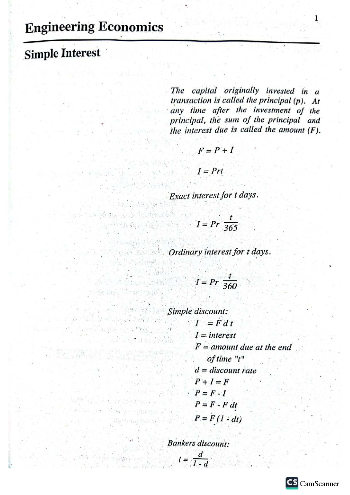 Engineering Economics Simple Interest: Key Concepts and Problems - Studocu