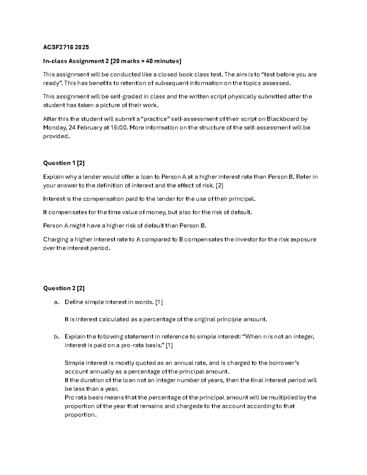 ACSF2716 2025 In-Class Assignment 2 Solutions - ACSF2716 2025 In-class ...