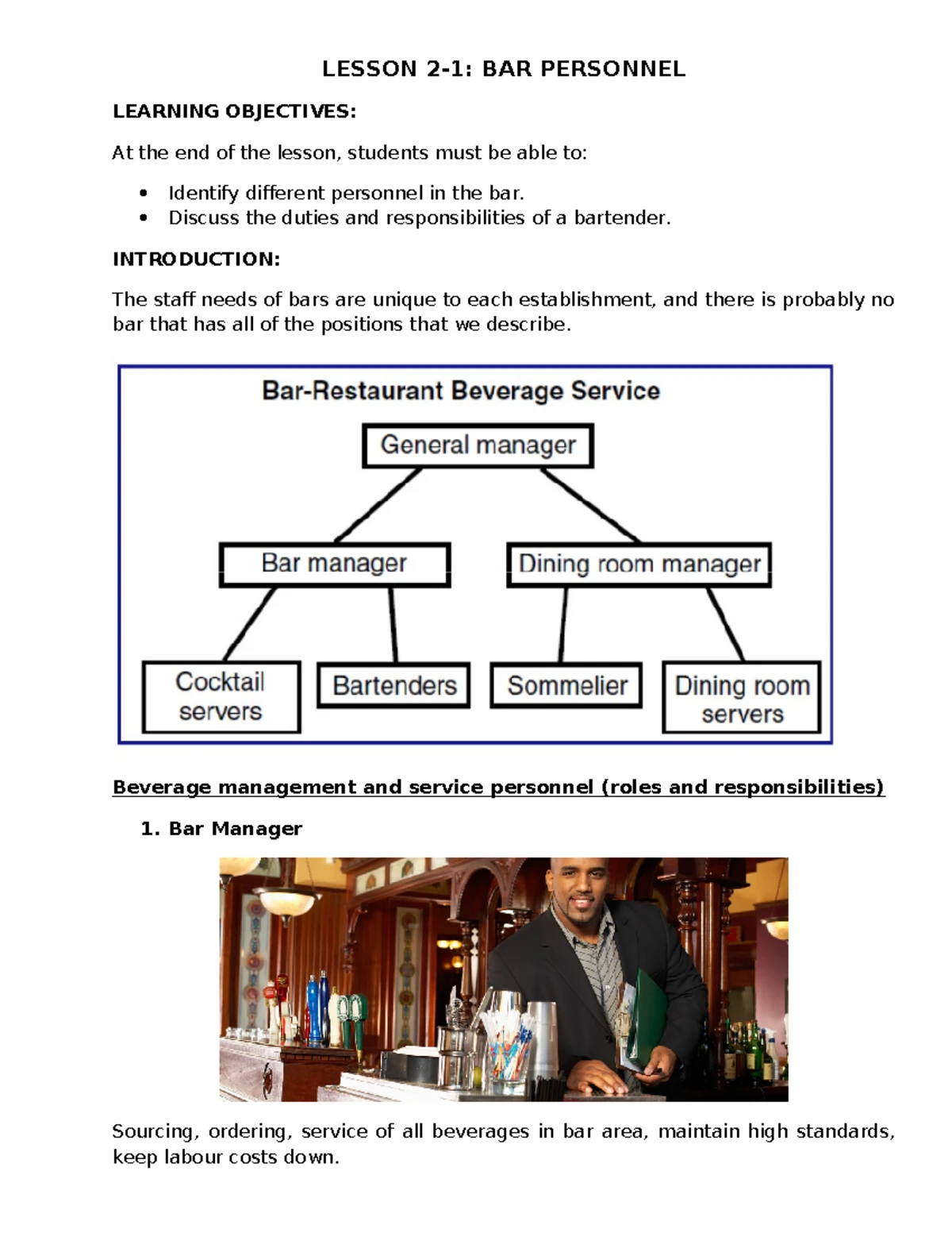 Lesson 1-2: Understanding the Components of Bar Management - Studocu
