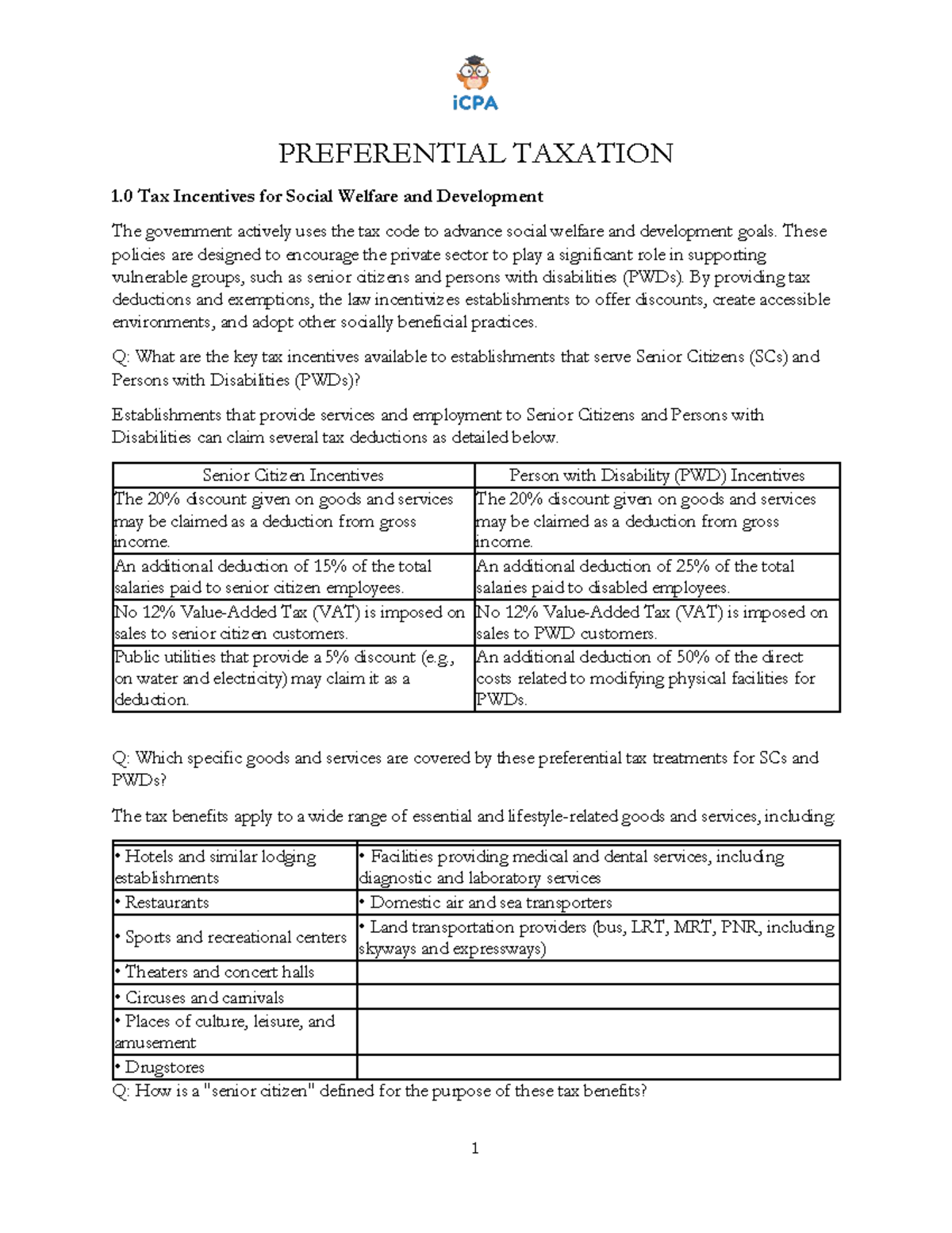 12-Preferential Taxation: Tax Incentives for SCs and PWDs - Studocu