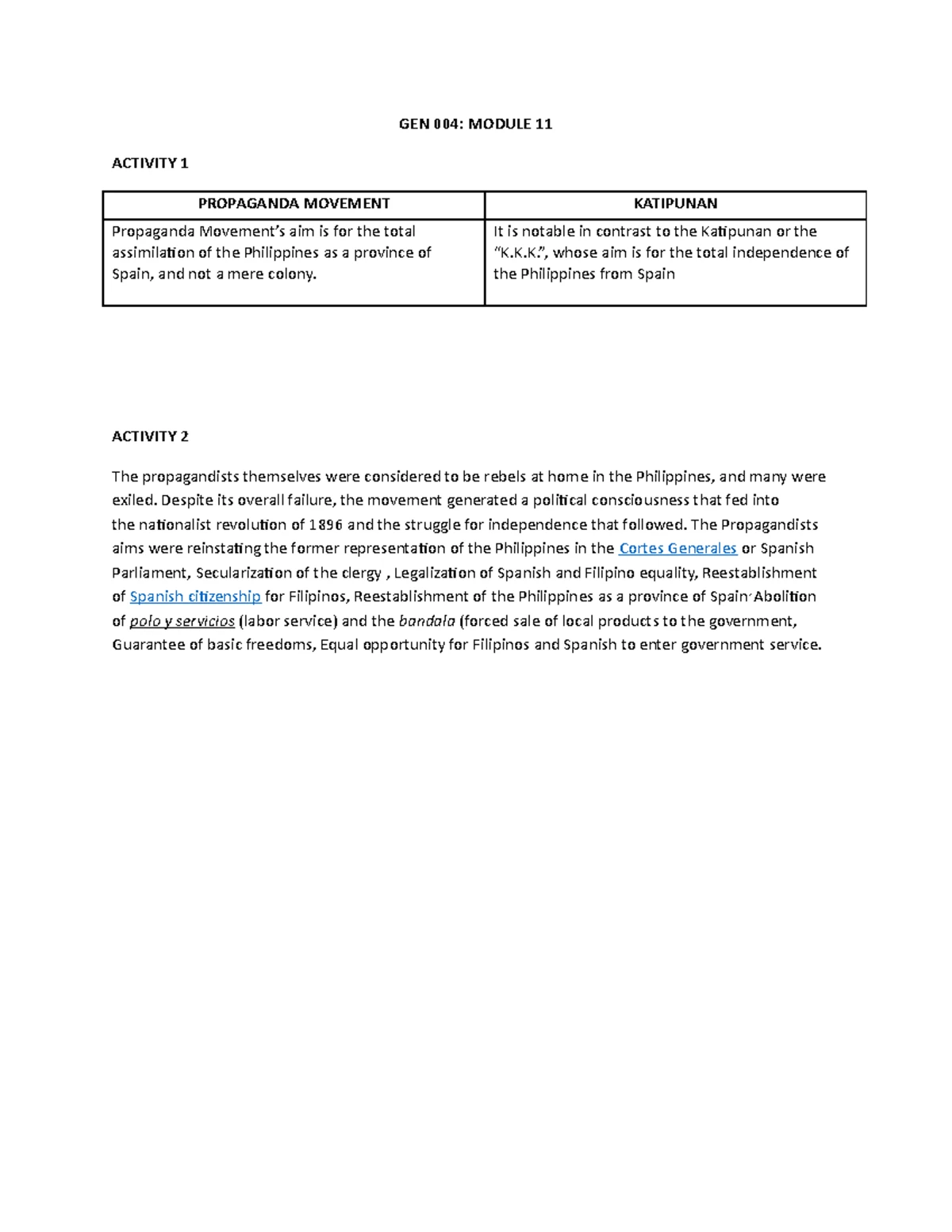 GEN 003 - Lesson 6 - GEN 003: LESSON 6 ACTIVITY 1 What I know Questions ...