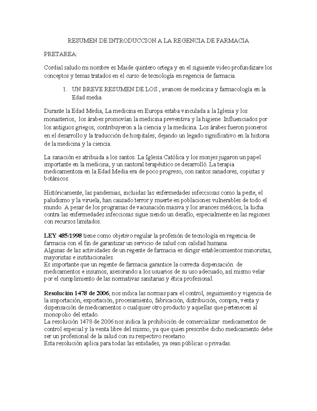 Resumen DE Introduccion A LA Regencia DE Farmacia - RESUMEN DE ...