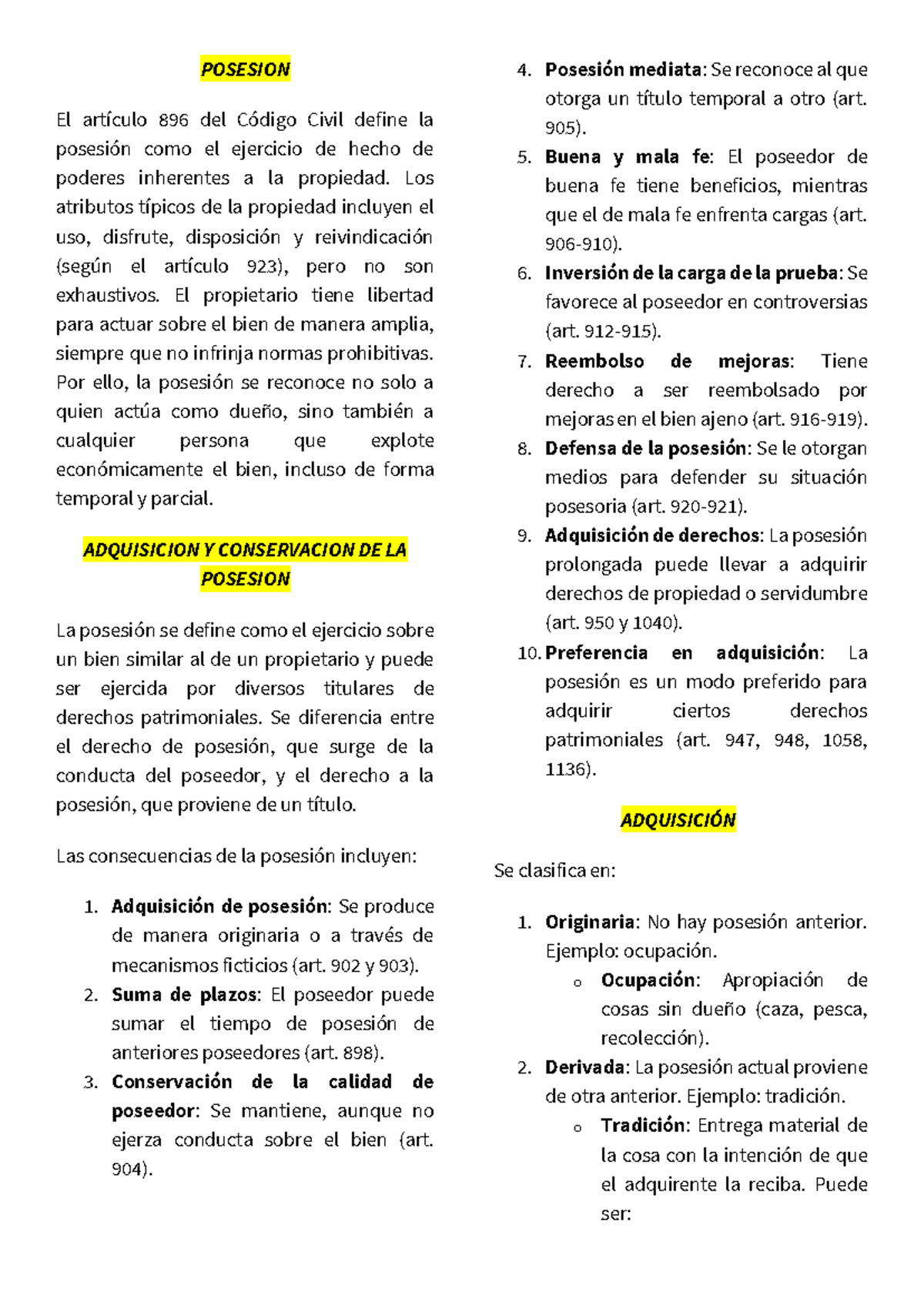 Examen de Derecho Reales PC2: Posesión y Adquisición de Derechos - Studocu