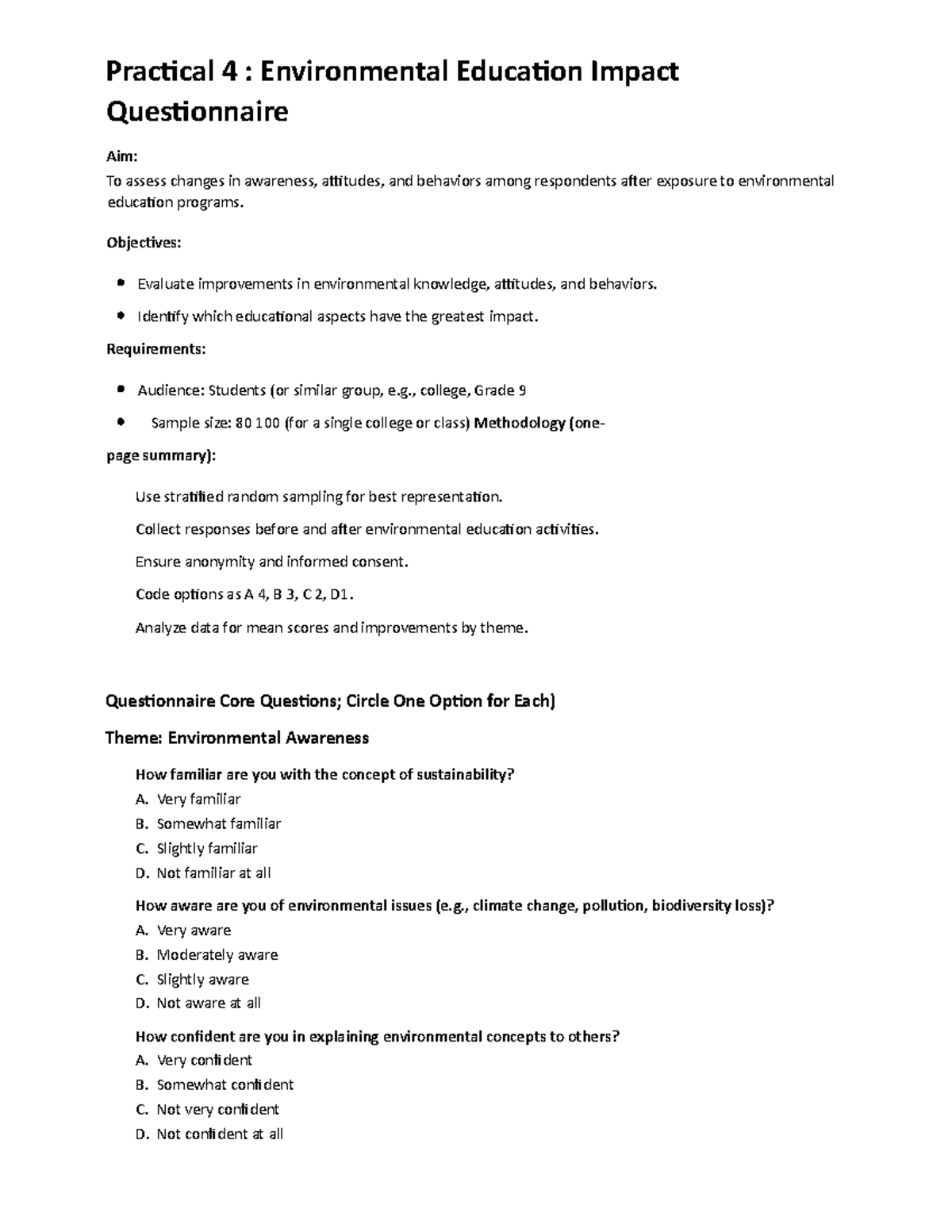 EVS Practical 4: Environmental Education Impact Questionnaire - Studocu