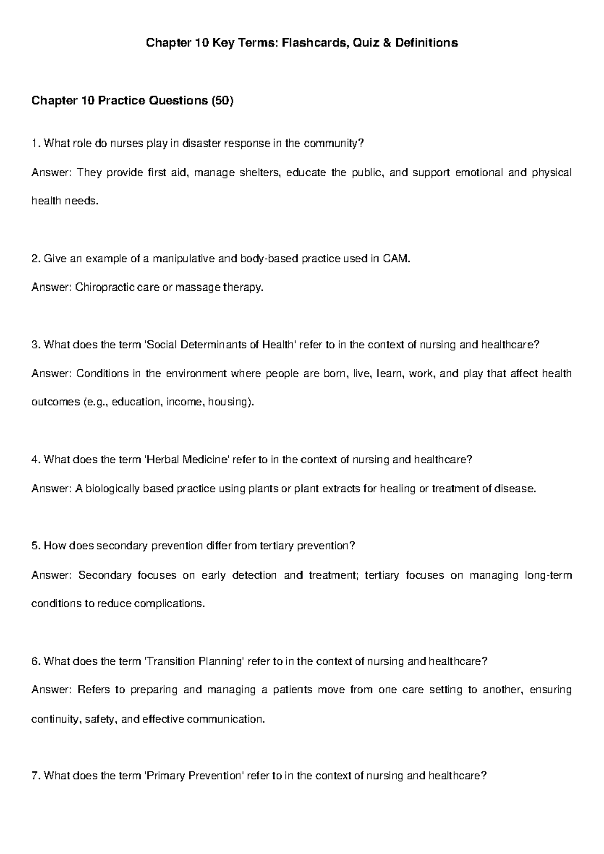Chapter 10 Key Terms & Practice Questions: Flashcards & Quiz - Studocu