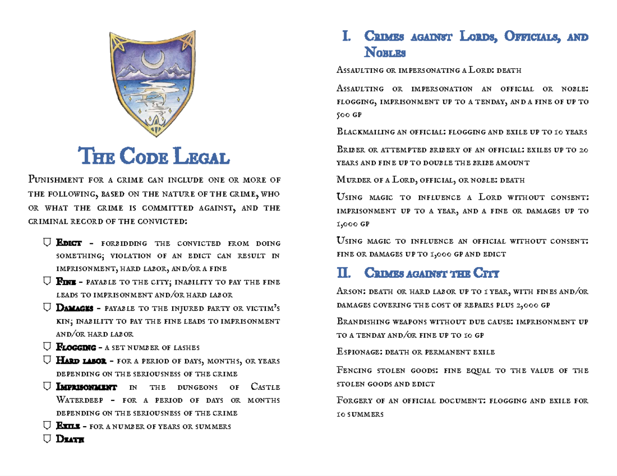 Waterdeep PDF - Design Template - I. CRIMES AGAINST LORDS, OFFICIALS ...
