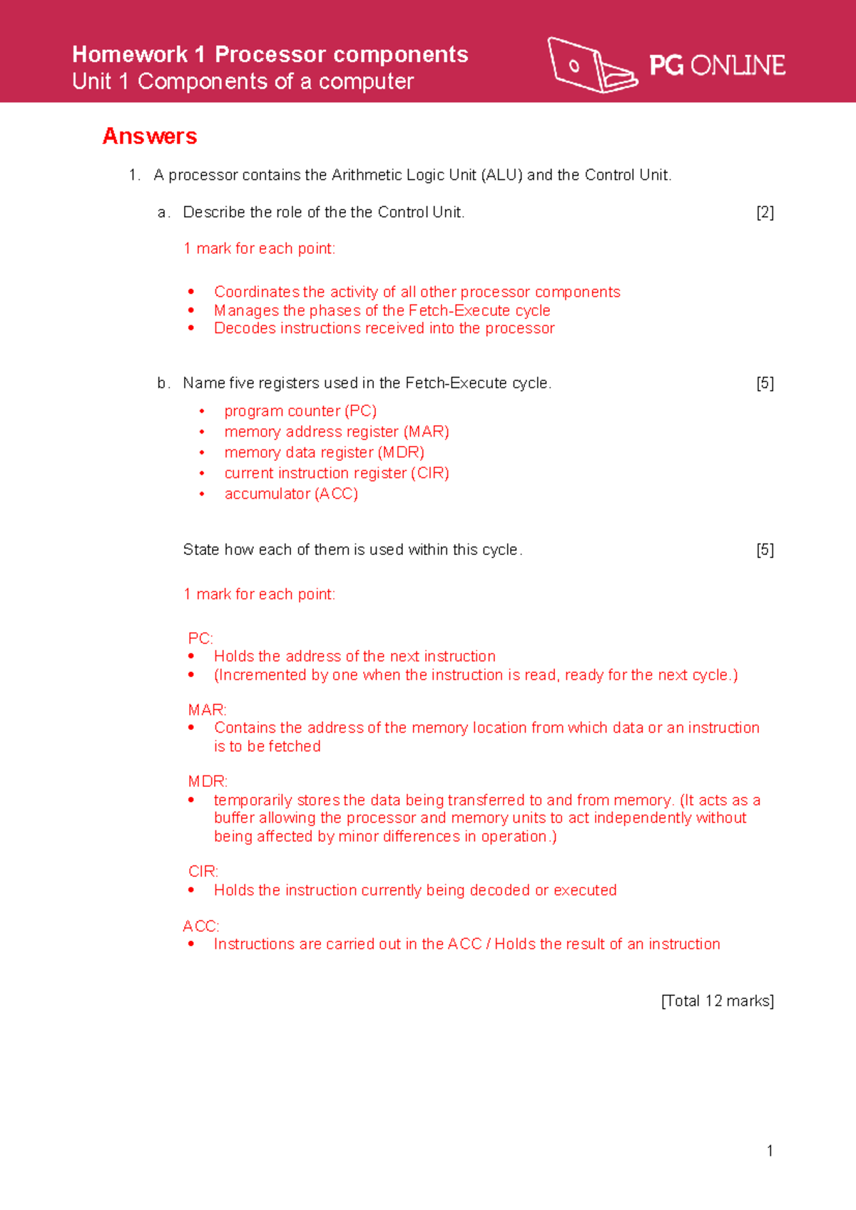 Computer Components Homework 1: Processor Unit Details - Studocu