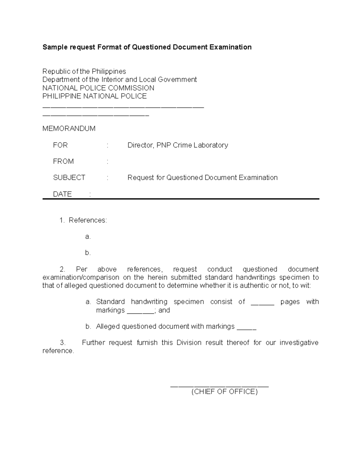 Questioned Document Examination Request Format for PNP Crime Lab - Studocu