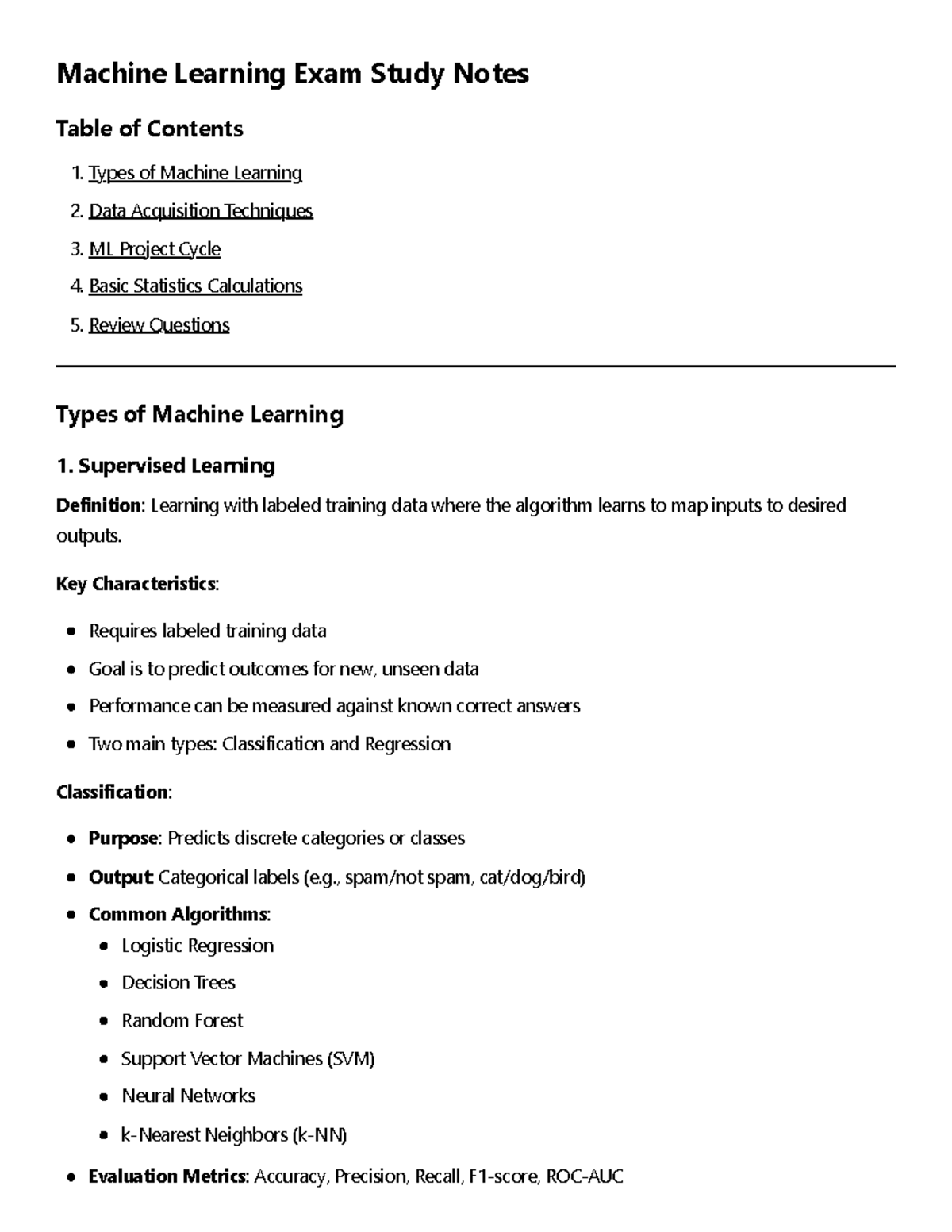 Machine Learning (ML) Exam Study Notes: Key Concepts & Techniques - Studocu