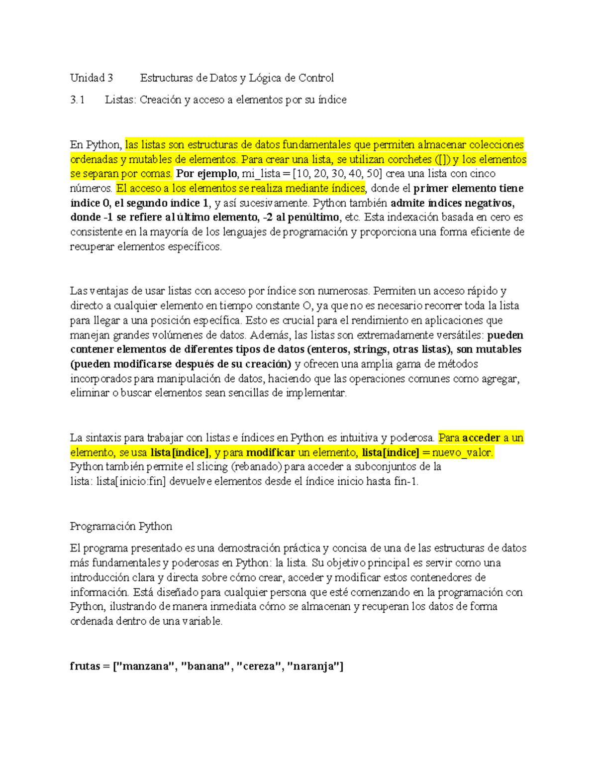 Unidad 3: Estructuras de Datos y Lógica de Control en Python - Studocu