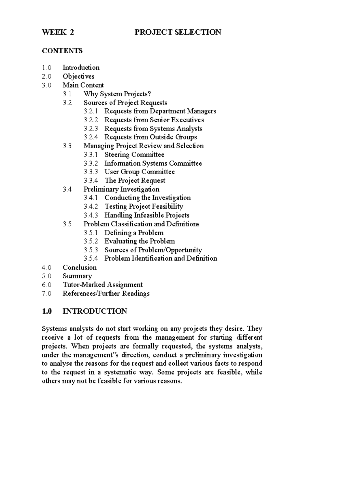 Week 2 Project Selection: Understanding System Project Requests and ...