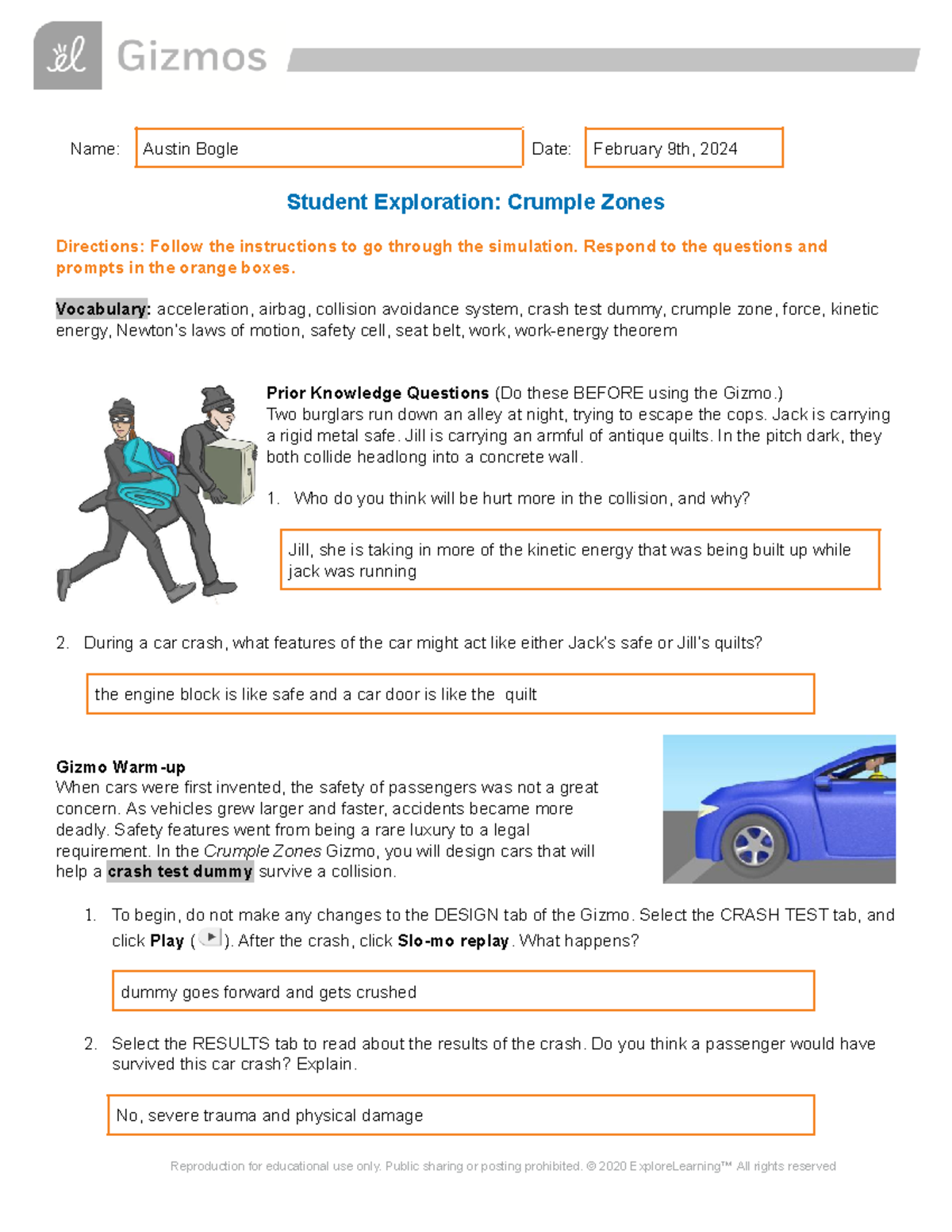 Student Exploration: Crumple Zones and Car Safety Systems (Physics 101 ...