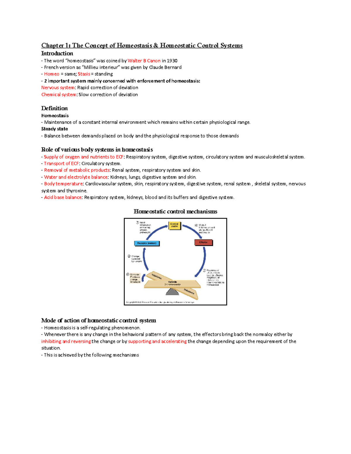Chapter 1: Homeostasis & Control Systems (BIO 101) - Studocu