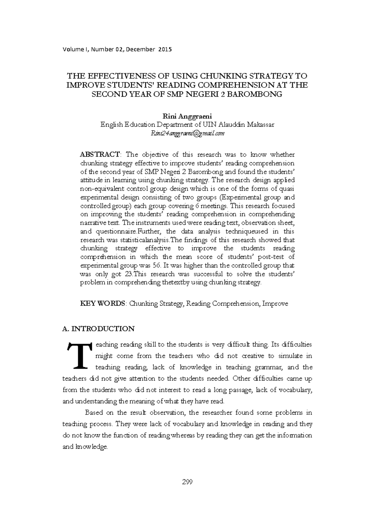 The Effectiveness of Chunking Strategy in Enhancing Reading ...