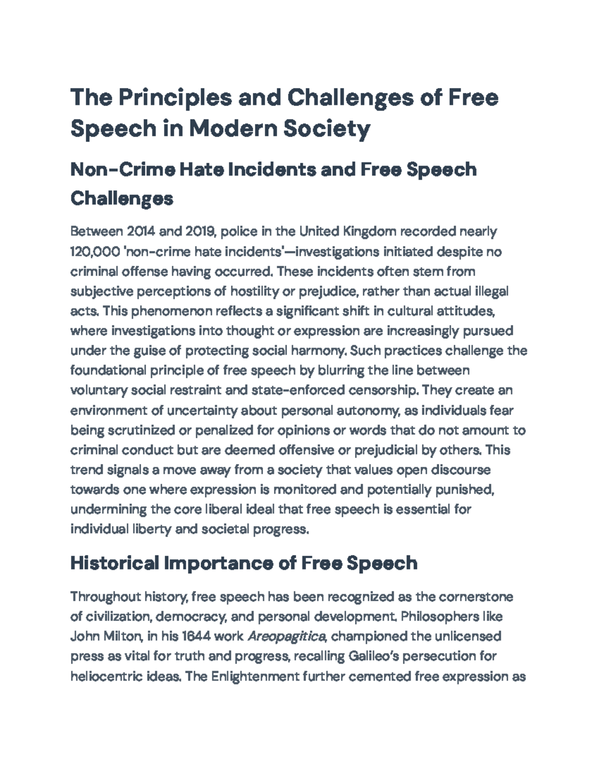 The Principles and Challenges of Free Speech: A Modern Analysis (Course ...