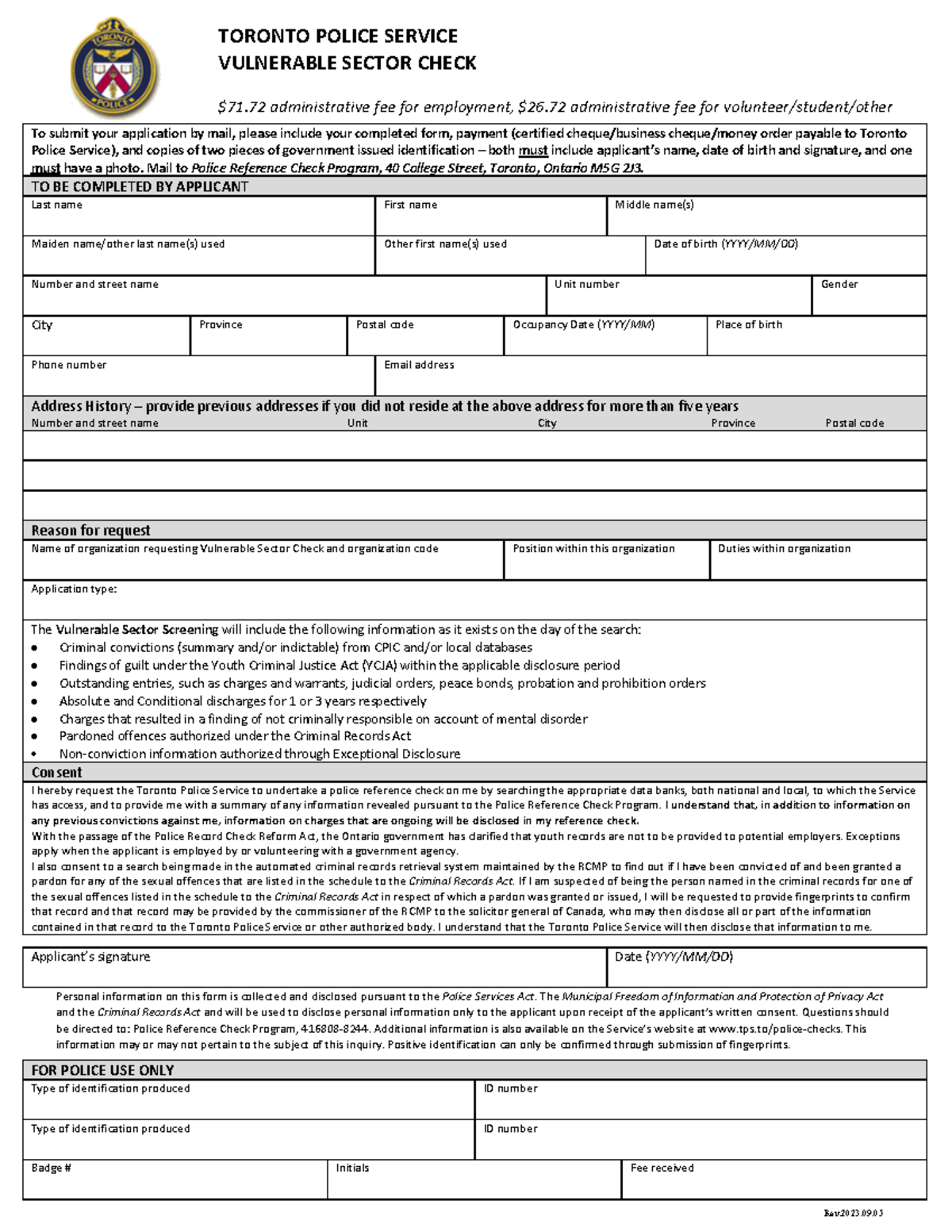 VSC Application 2 - Toronto Police Service Vulnerable Sector Check ...
