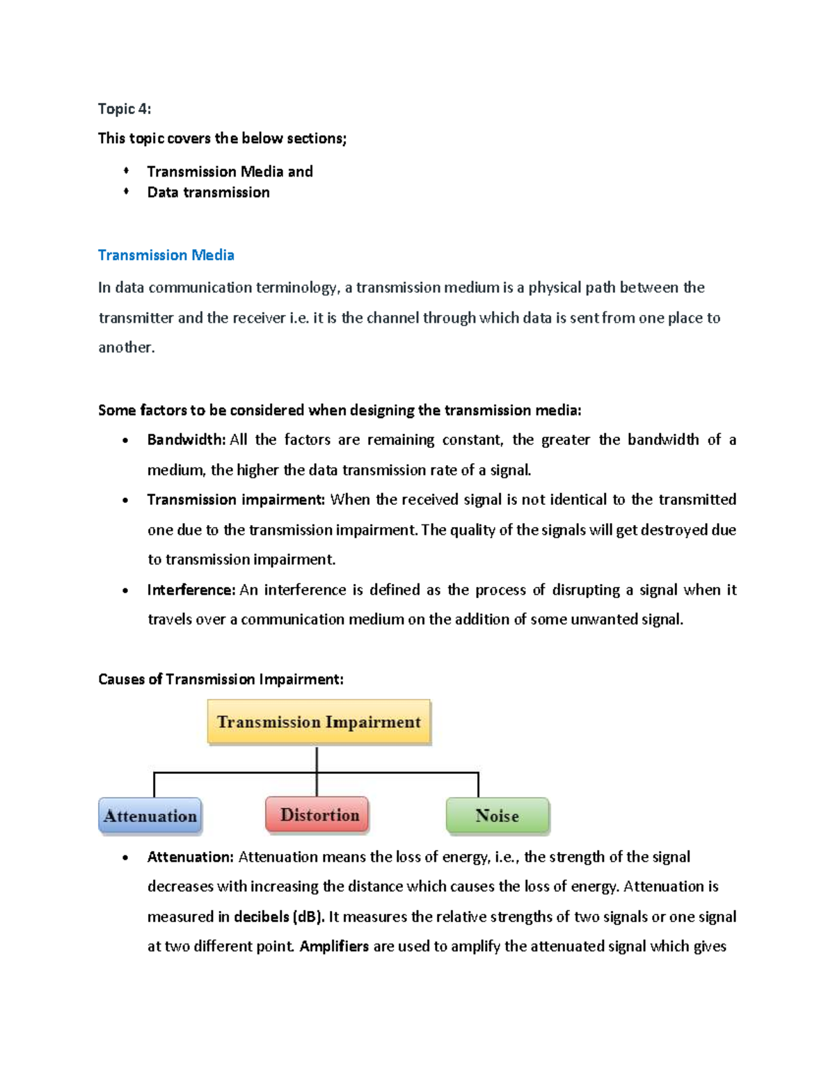 Topic 4: Transmission Media & Data Transmission Overview - Studocu