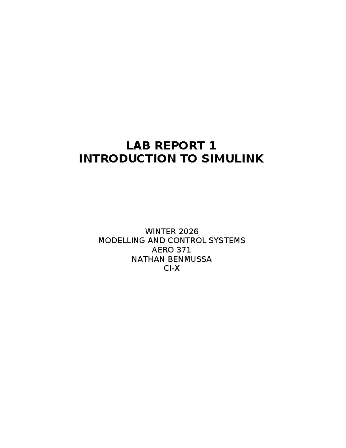 Lab Report 1: Introduction to Simulink - AERO 371 Winter 2026 Analysis ...