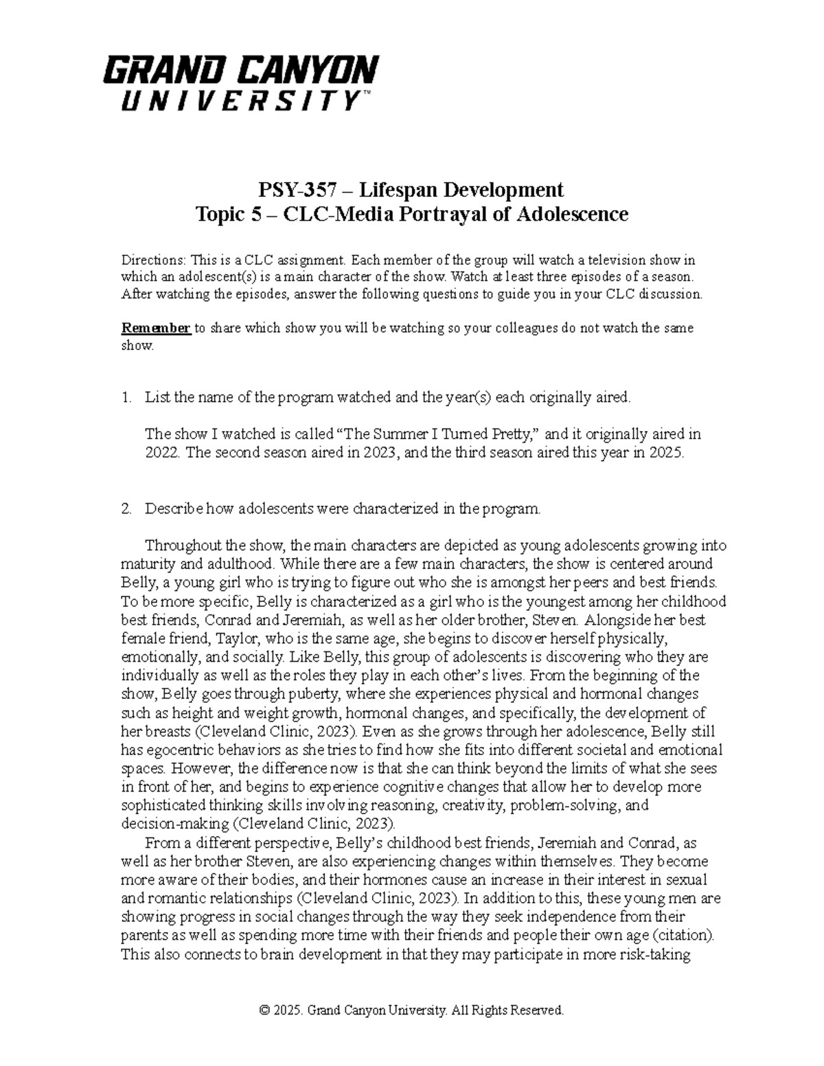 Media Portrayal of Adolescence: CLC Assignment for Lifespan Dev. - Studocu