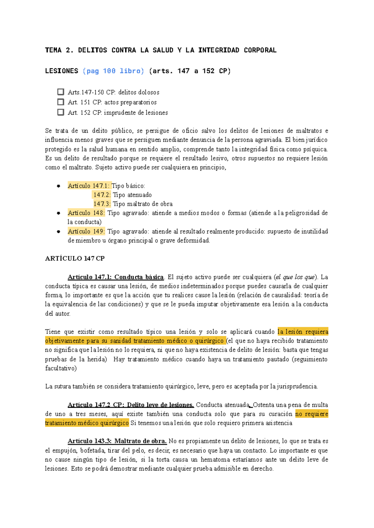 TEMA 2: Delitos Contra la Salud e Integridad Corporal (CP Arts. 147-152 ...