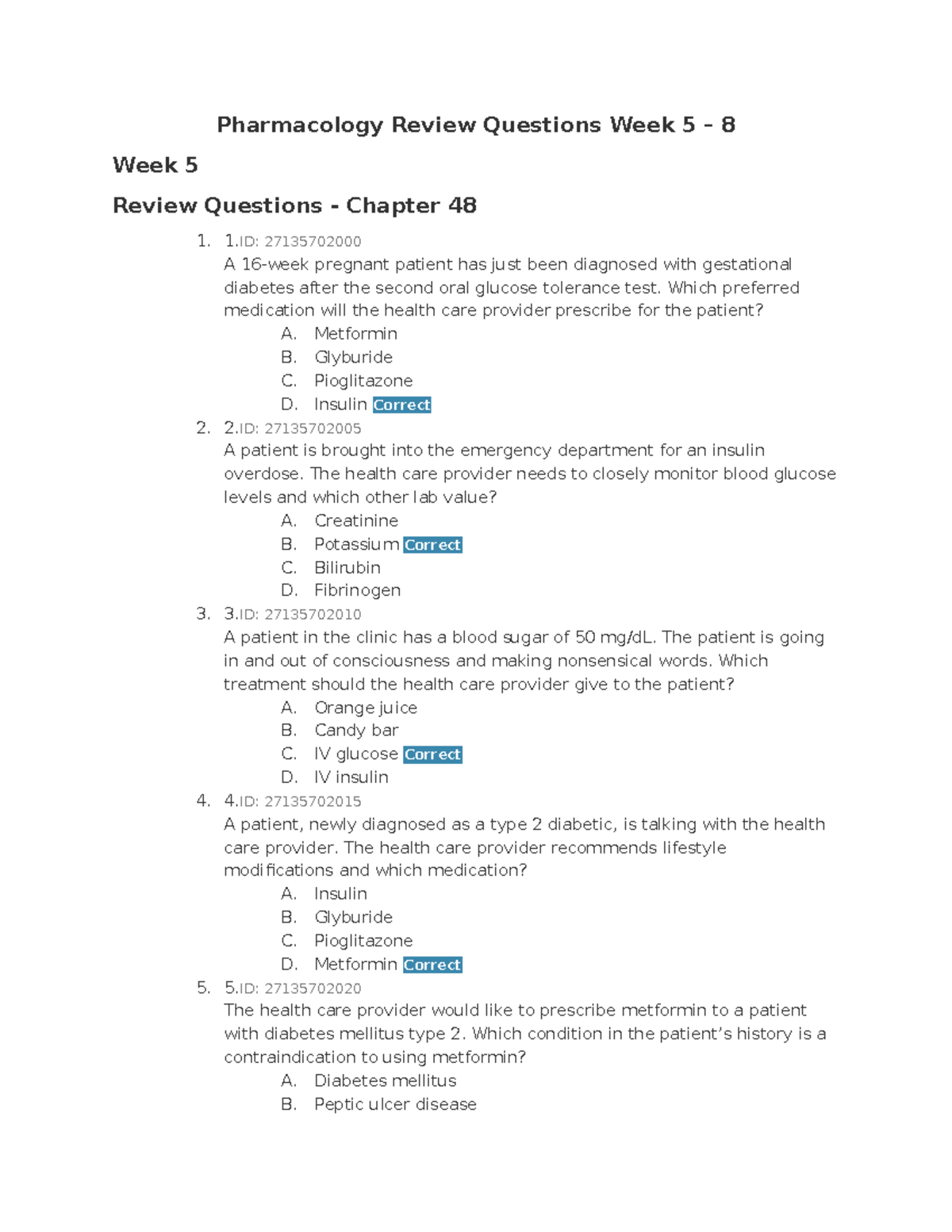 Pharmacology Review Questions Week 5: Key Concepts and Answers - Studocu