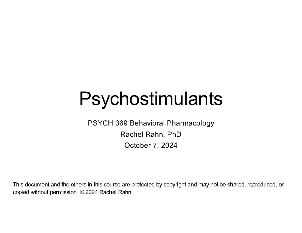 PSY369 10 Psychostimulants upload - Psychostimulants PSYCH 369 ...