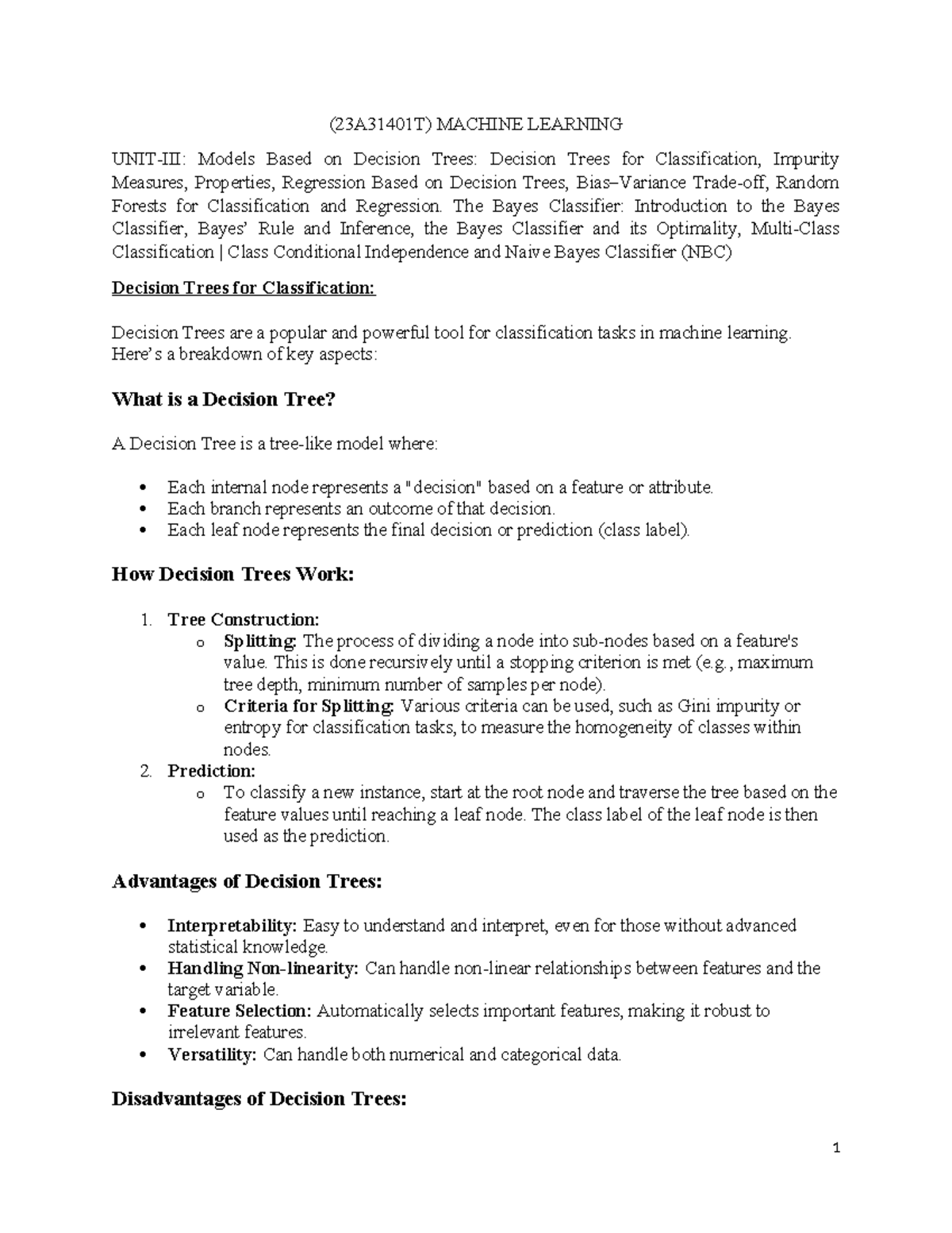 (23A31401T) Machine Learning: Decision Trees, Random Forests & Bayes ...